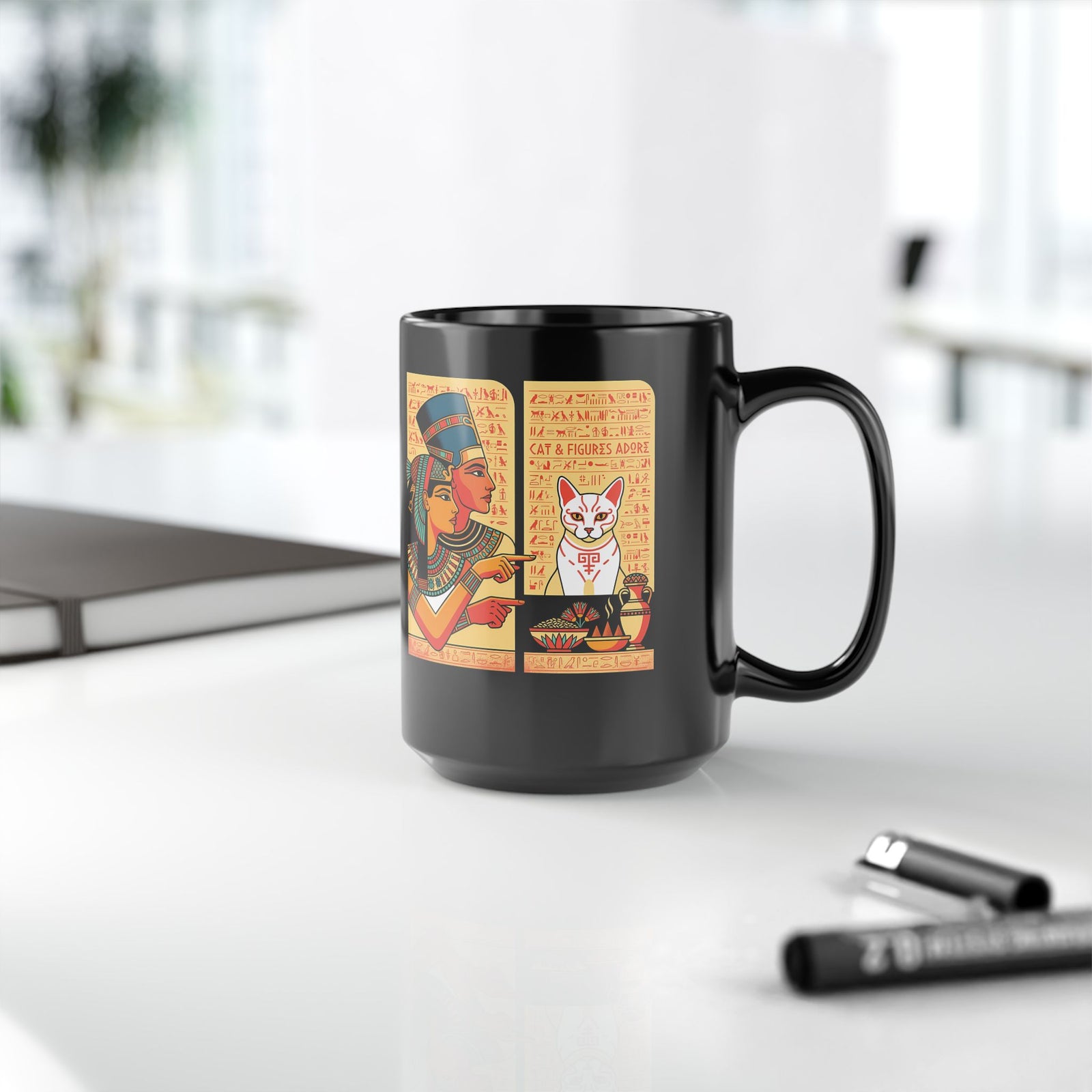 Egyptian Cat Meme Black Mug — Funny Ancient Egypt Cat Graphic Mug