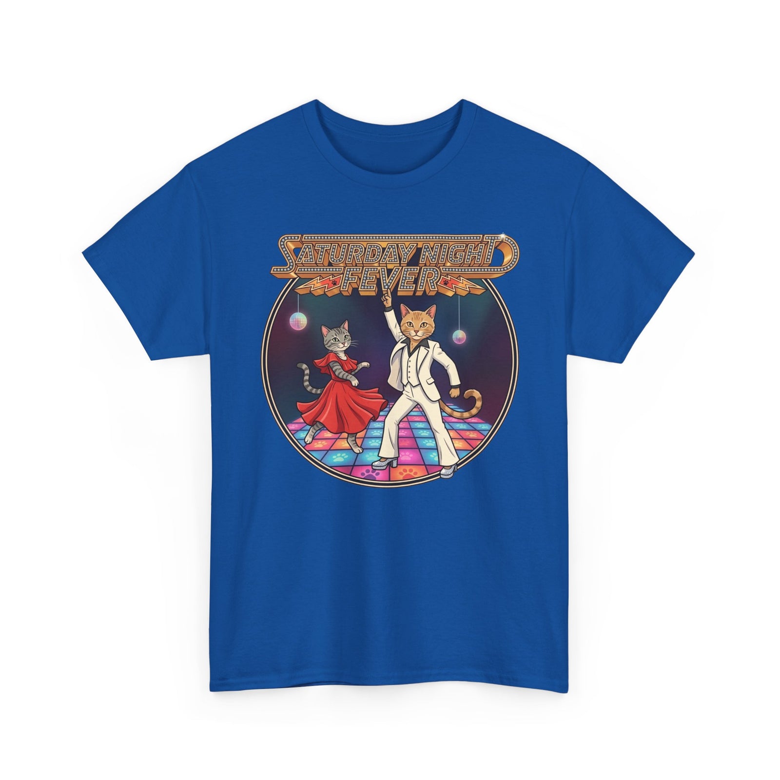 Disco Cats Dancing Tee — 'Saturday Night' Retro Funk Graphic T-Shirt