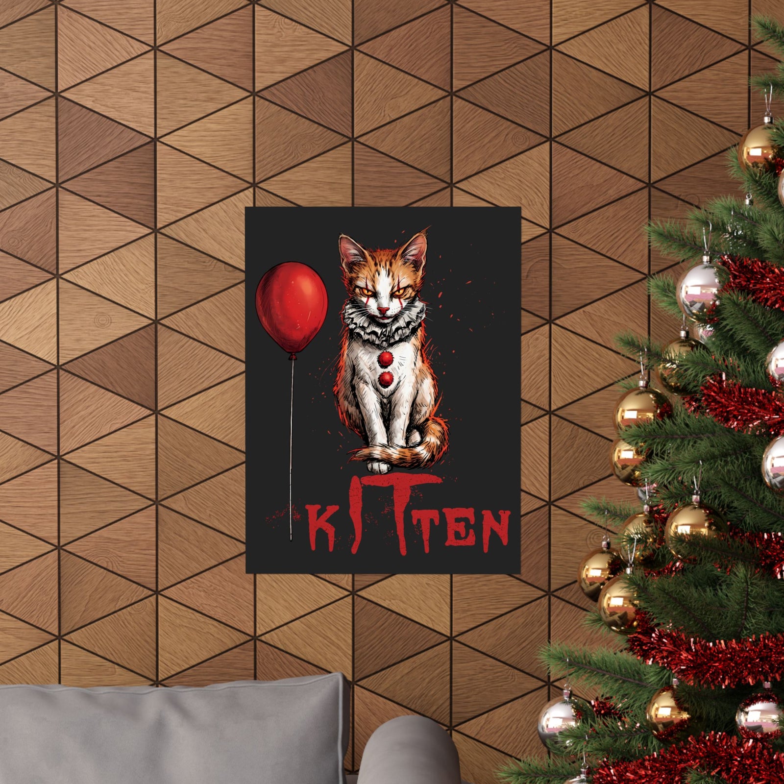 KITTEN Horror Clown Poster — Spooky Orange Tabby Clown Cosplay Wall Art