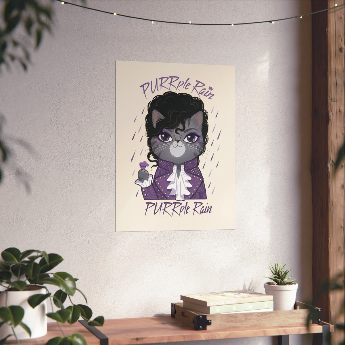 Purrple Rain Cat Parody Poster — Cute Cat 'Purrple Rain' Graphic Poster