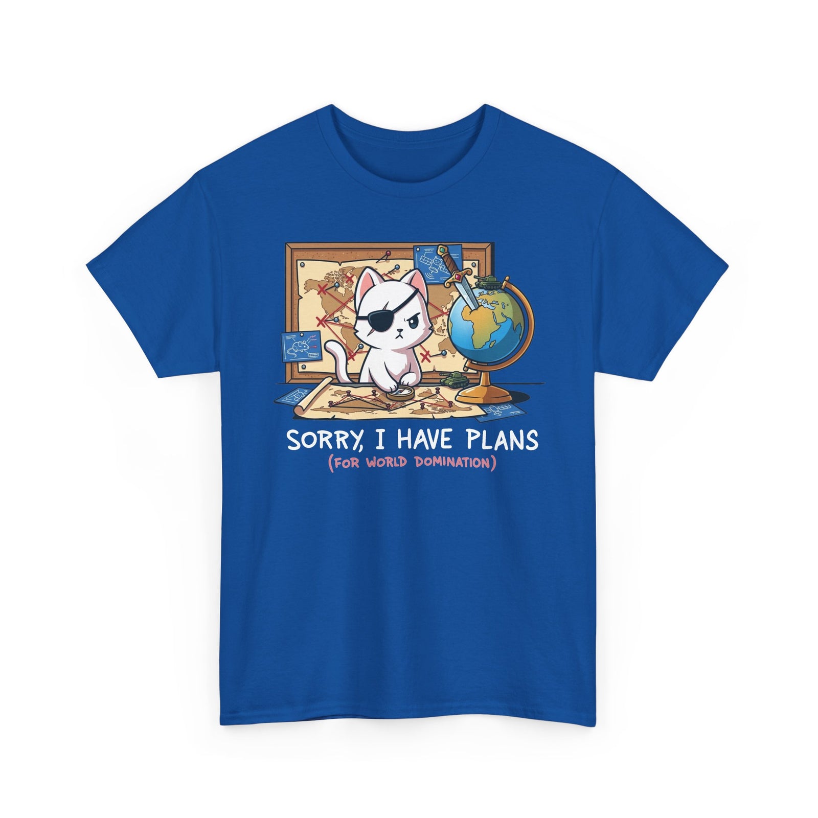 Travel Planner Cat T-Shirt — “Sorry I Have Plans (with World Domination)”