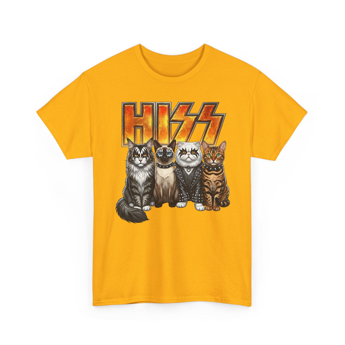 Heavy Metal Cat Hiss T-Shirt — Retro Rock Cat Graphic Tee
