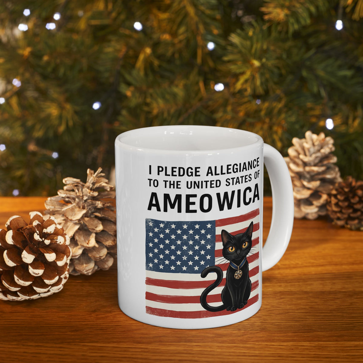 United States of Ameowica Funny Patriotic Black Cat Ceramic Mug