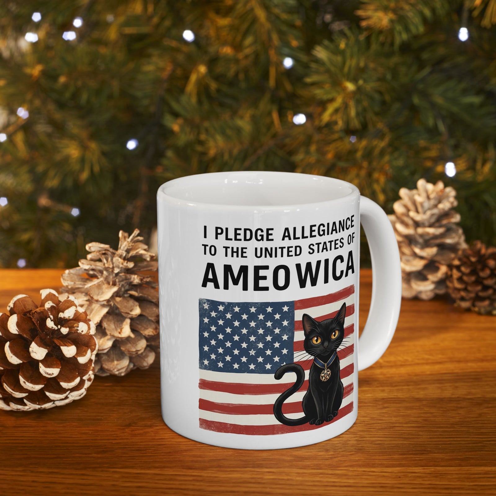 United States of Ameowica Funny Patriotic Black Cat Ceramic Mug