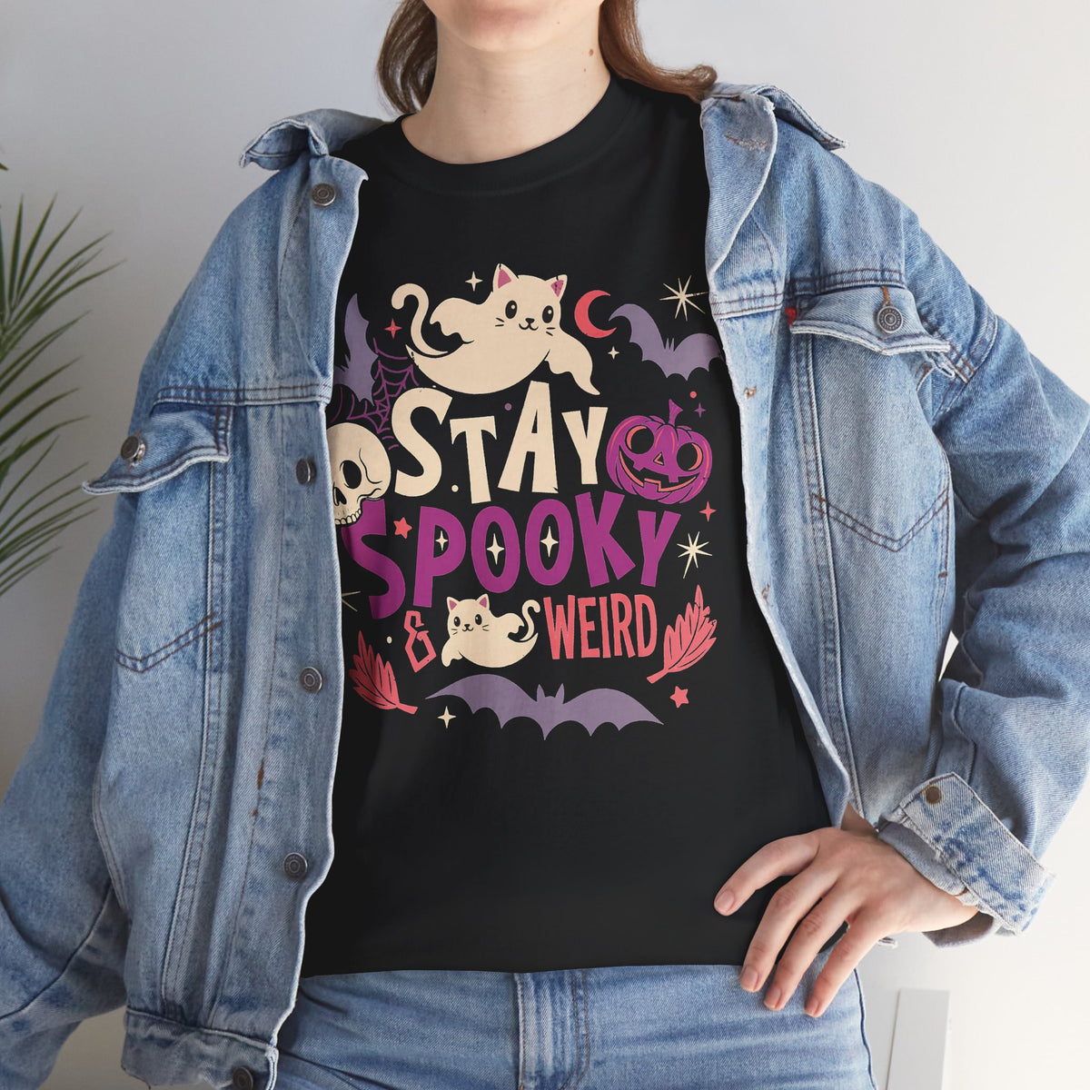 Stay Spooky & Weird Ghost Cat Shirt — Cute Pastel Goth Halloween T-Shirt
