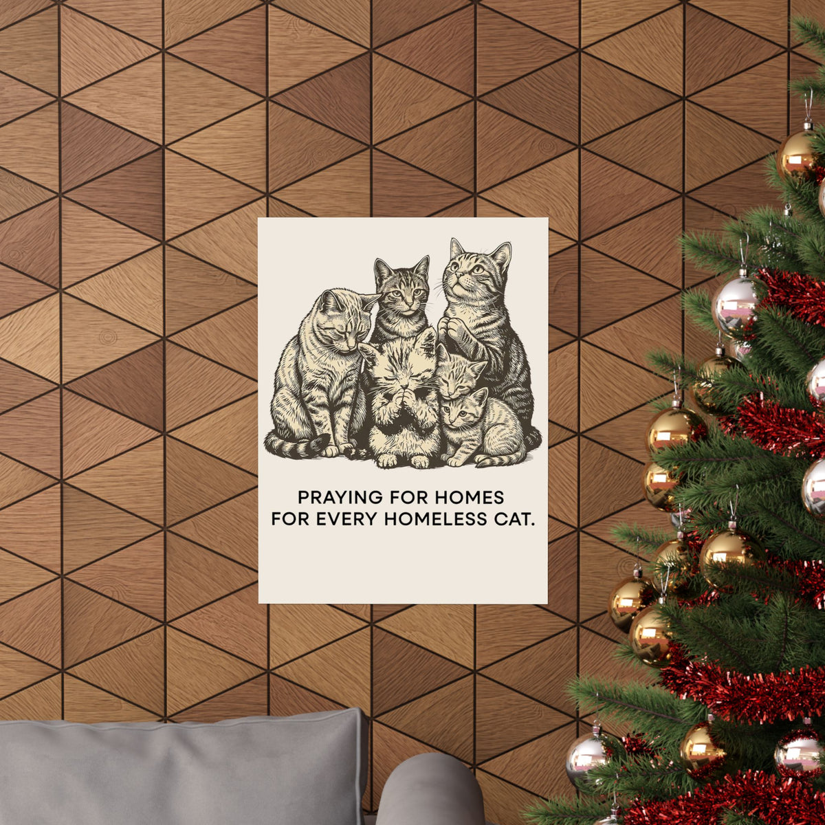 Cat Rescue Poster — "Praying for Homes for Every Homeless Cat" Vintage Cat Rescue Poster