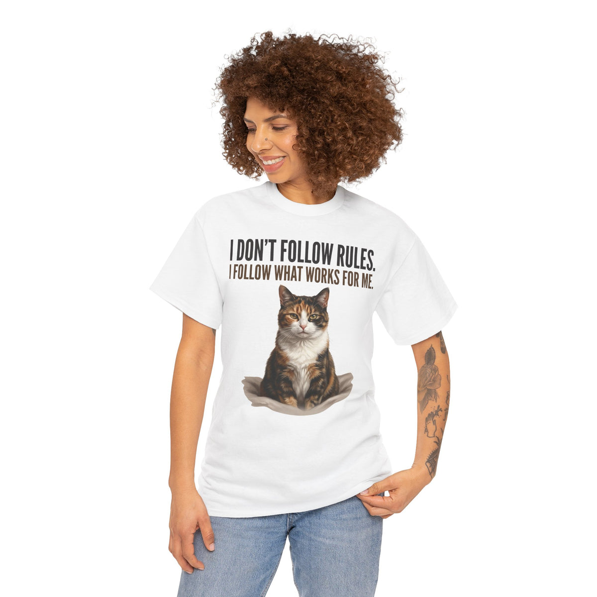Cat Lover T-Shirt — “I Don't Follow Rules, I Follow What Works For Me” Graphic Tee
