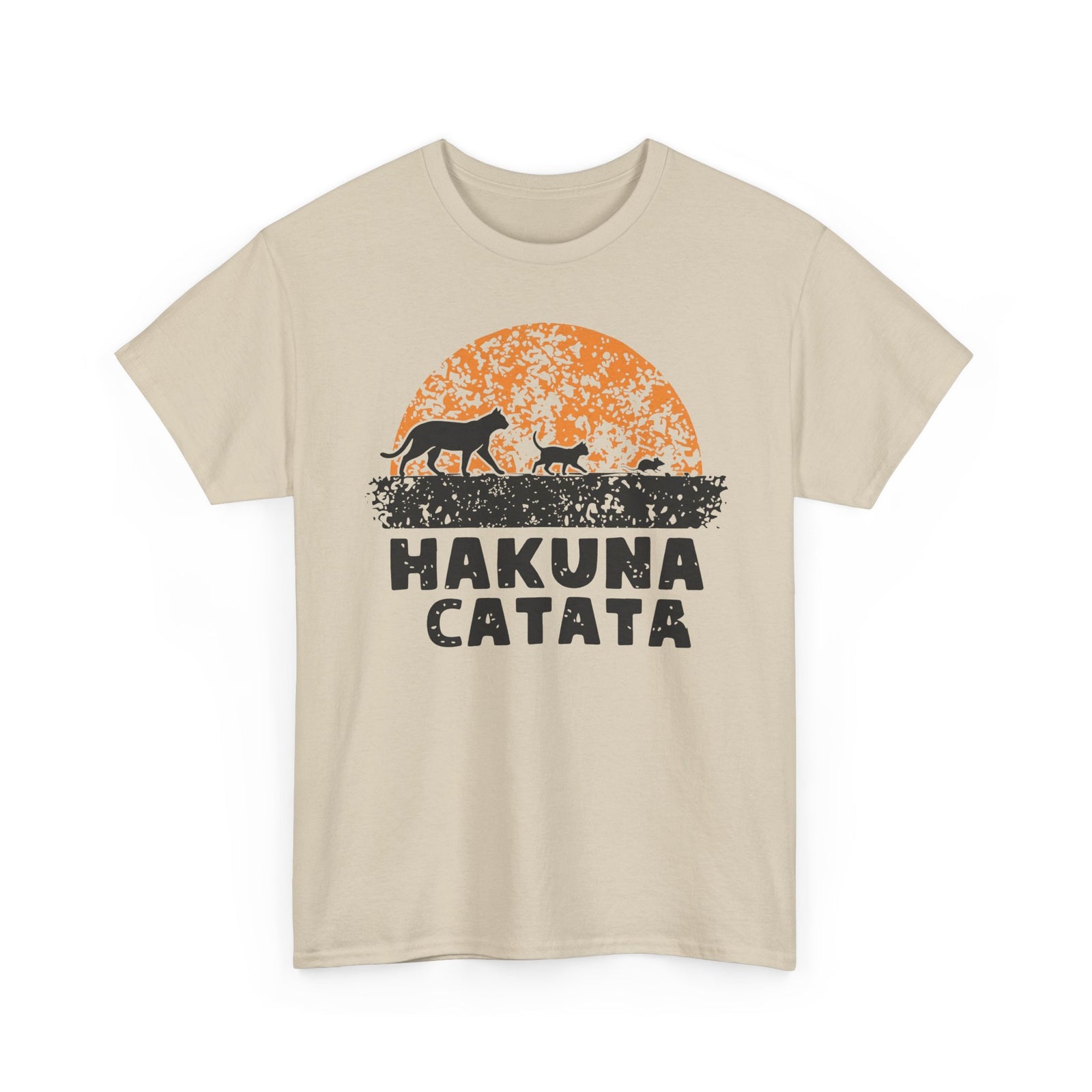 Hakuna Catata T‑Shirt — Funny Cat Rescue Tee with Sunset Silhouette