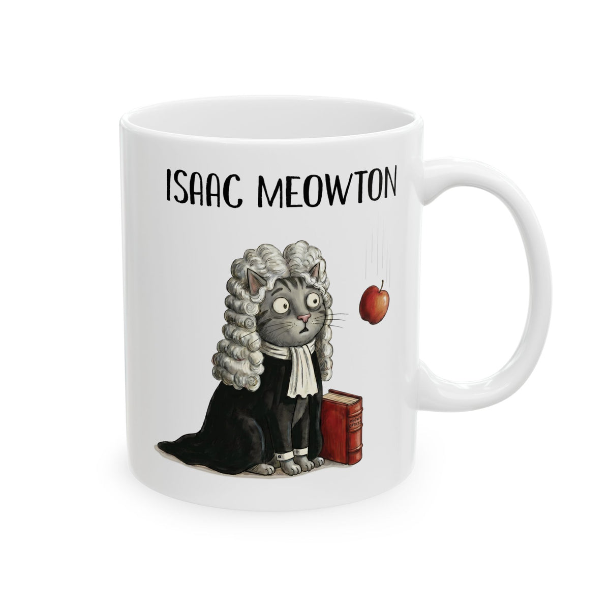 Isaac Meowton Ceramic Mug — Funny Science Pun Cat Gravity Graphic Mug