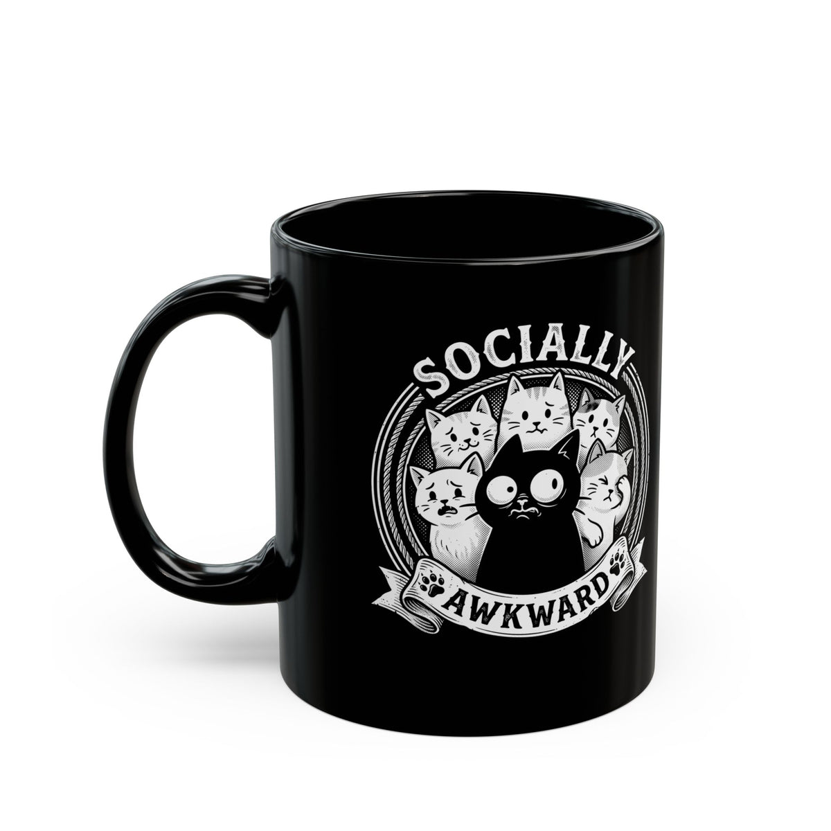 Socially Awkward Black Cat Black Mug