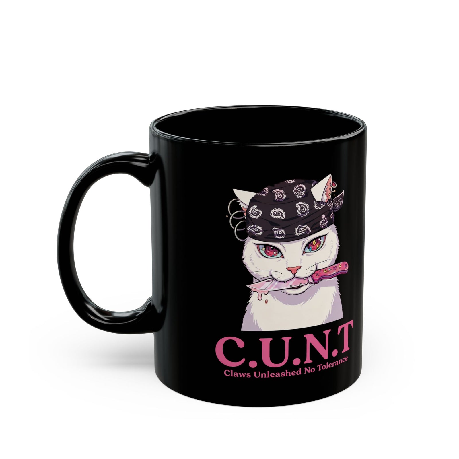 C.U.N.T Acronym Cat Black Mug — Sassy Feline Rebellious Streetwear