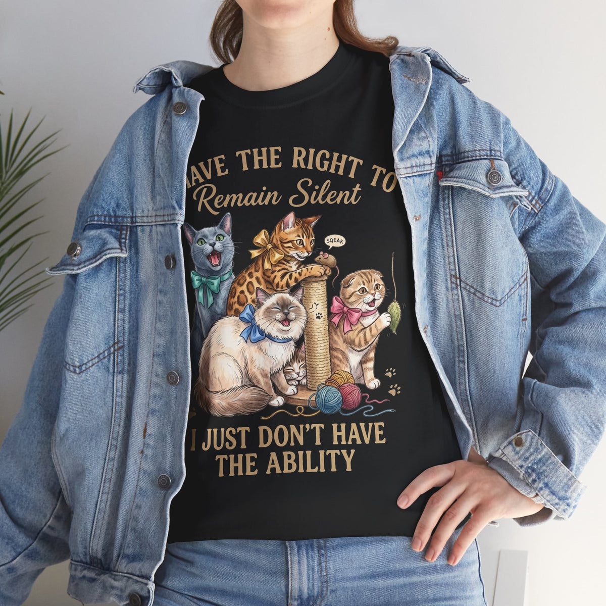 Cat Graphic Tee — "I Have the Right to Remain Silent, I Just Don't Have the Ability"