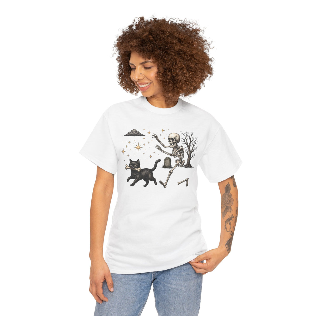 The Great Bone Robbery Black Cat Skeleton Shirt — Funny Spooky Halloween T-Shirt