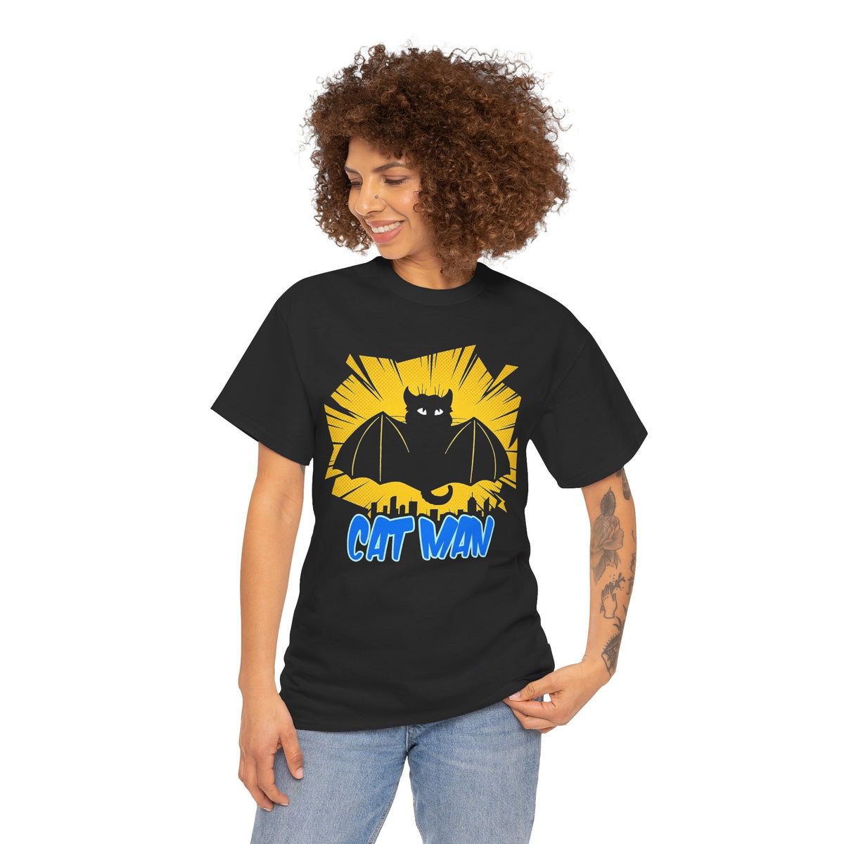 Cat Man T-Shirt — Funny Bat Cat Graphic Tee for Cat Lovers
