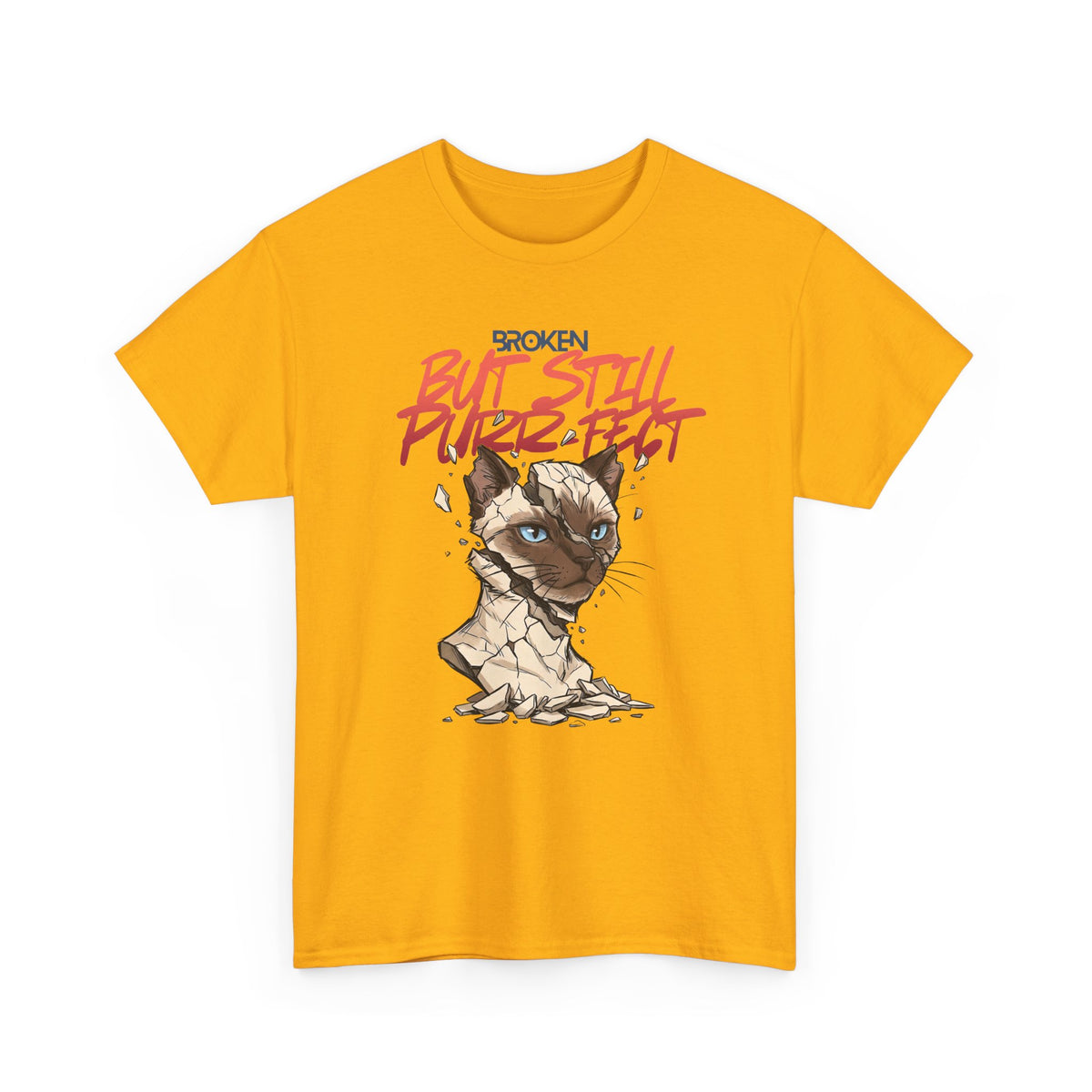 Funny Cat T-Shirt — "Broken But Still Purr-fect"