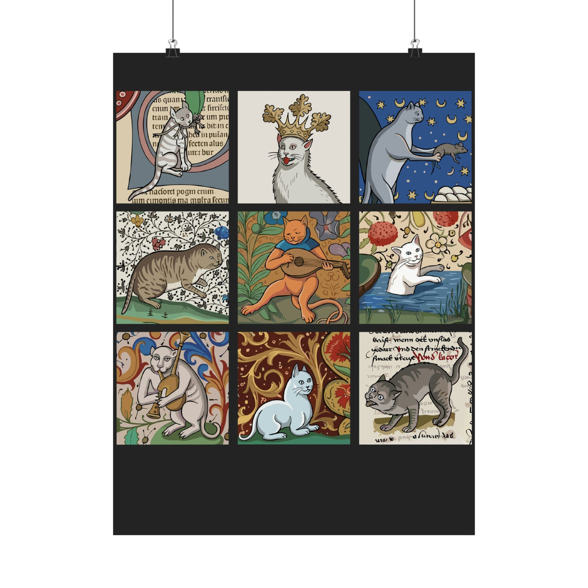 Medieval Cats Poster — Vintage Heraldic Cat Design