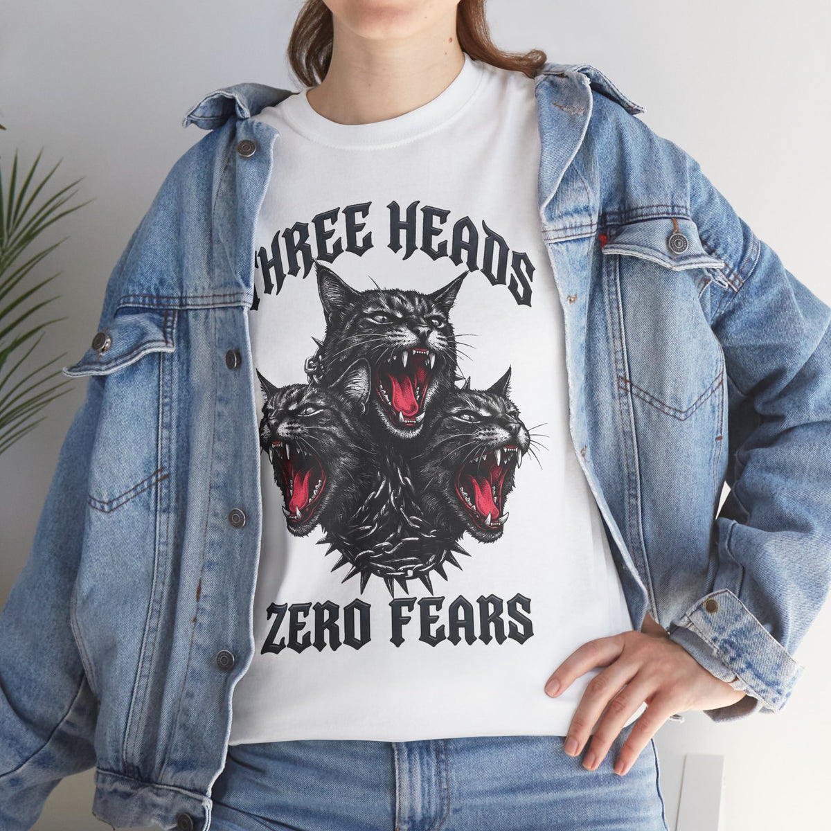 Three Heads Zero Fears Cerberus Cat Shirt — Gothic Metal Feline T-Shirt