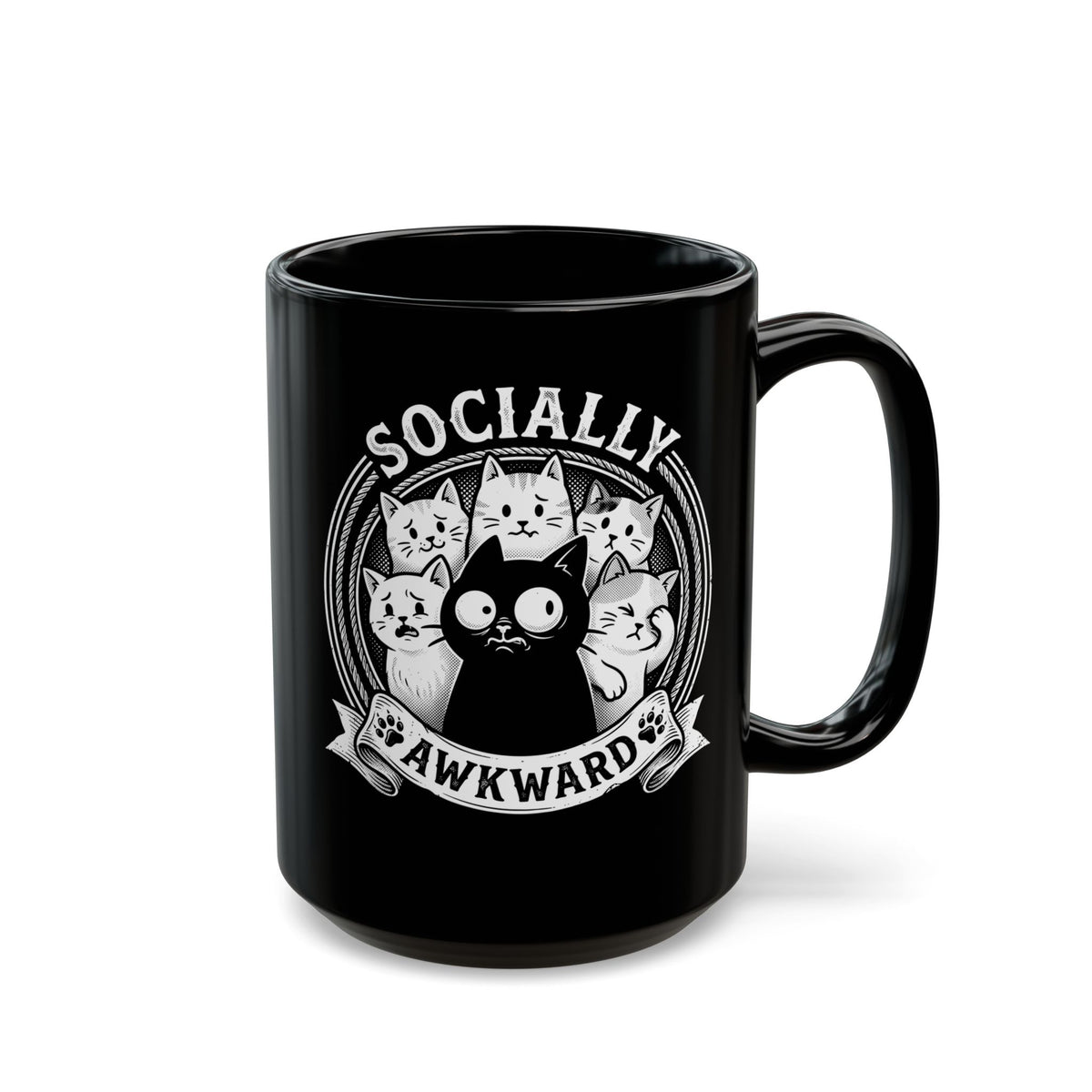 Socially Awkward Black Cat Black Mug