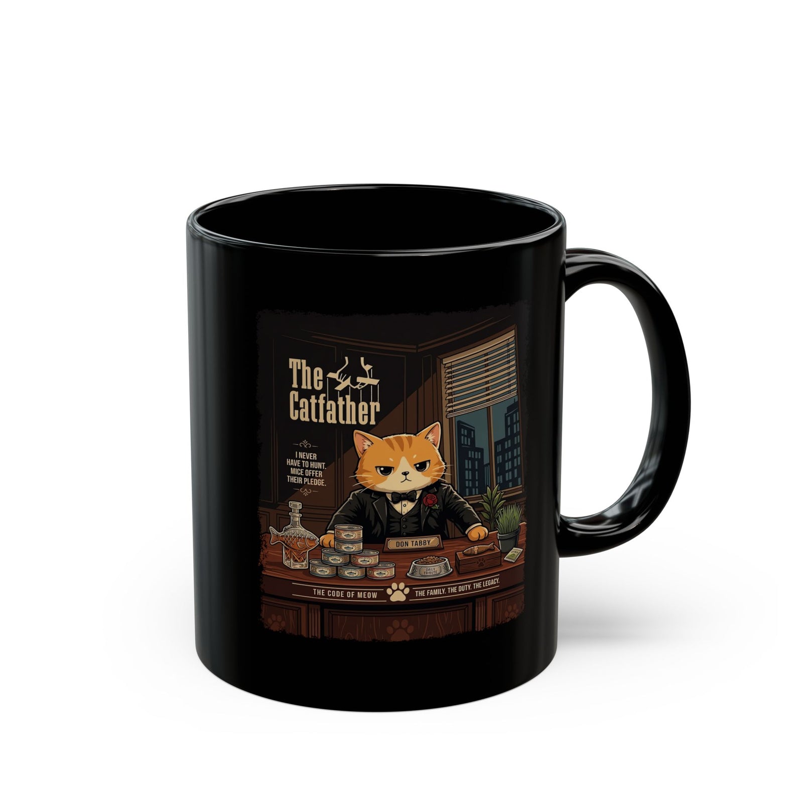 The Catfather Black Mug — Funny Mafia Cat Mug for Cat Lovers