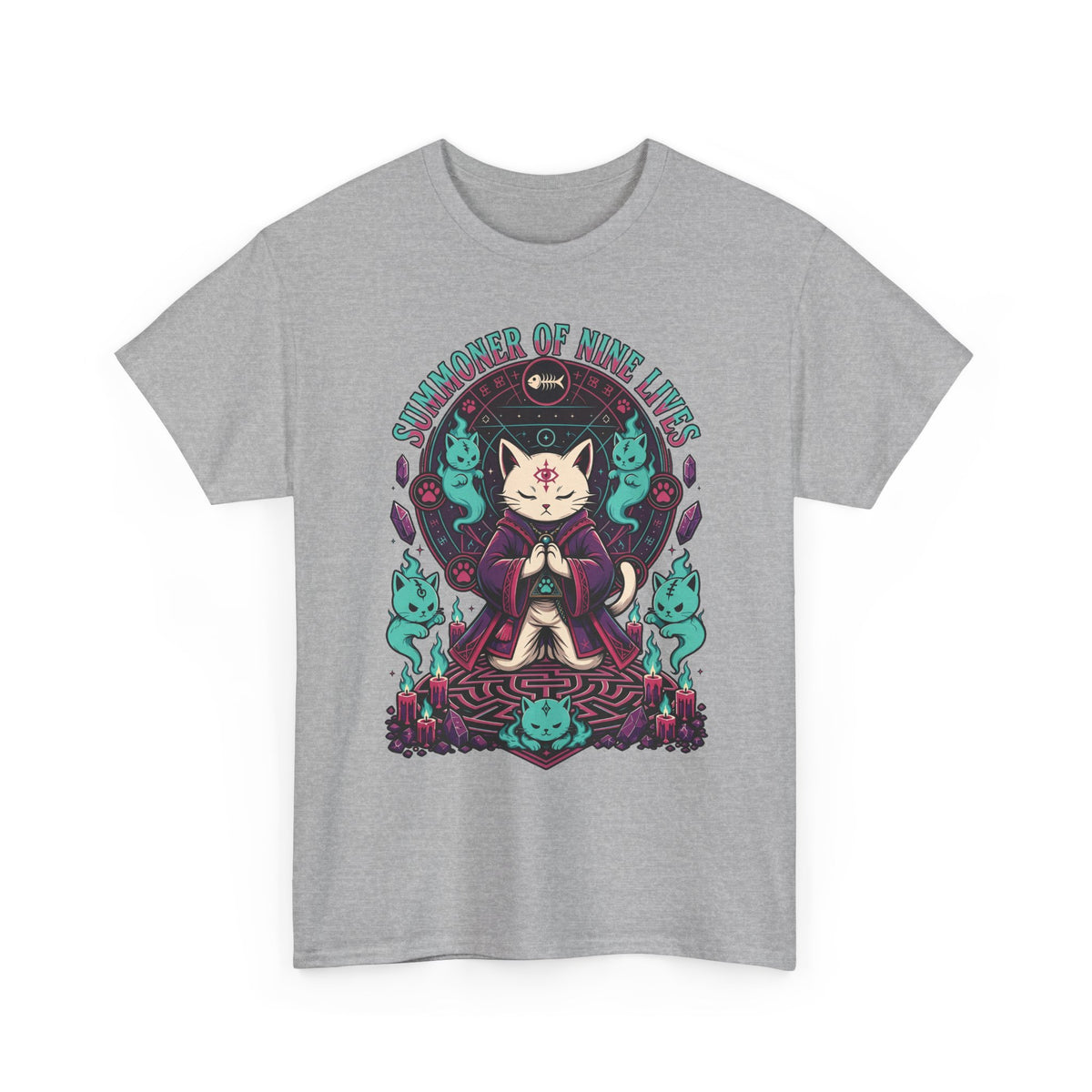 Lucky Cat Mystic Tee — "Catmancer of Nine Lives" Graphic T-Shirt