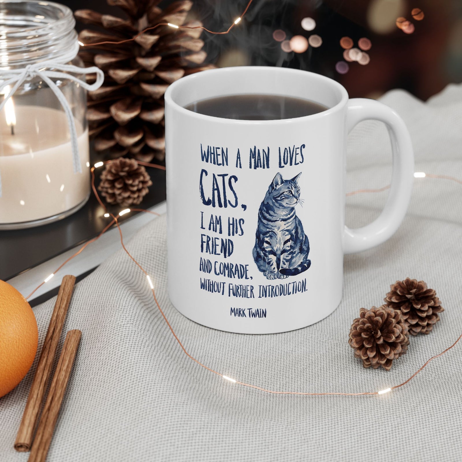 "When a Man Loves Cats" Graphic Mug — Funny Cat Lover Ceramic Mug