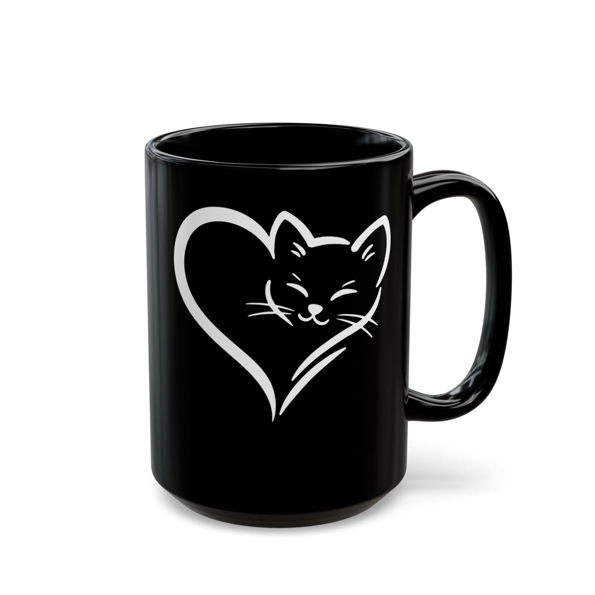 Cute Cat Heart Black Mug - Cat Lover Gift - Adorable Cat Silhouette Mug