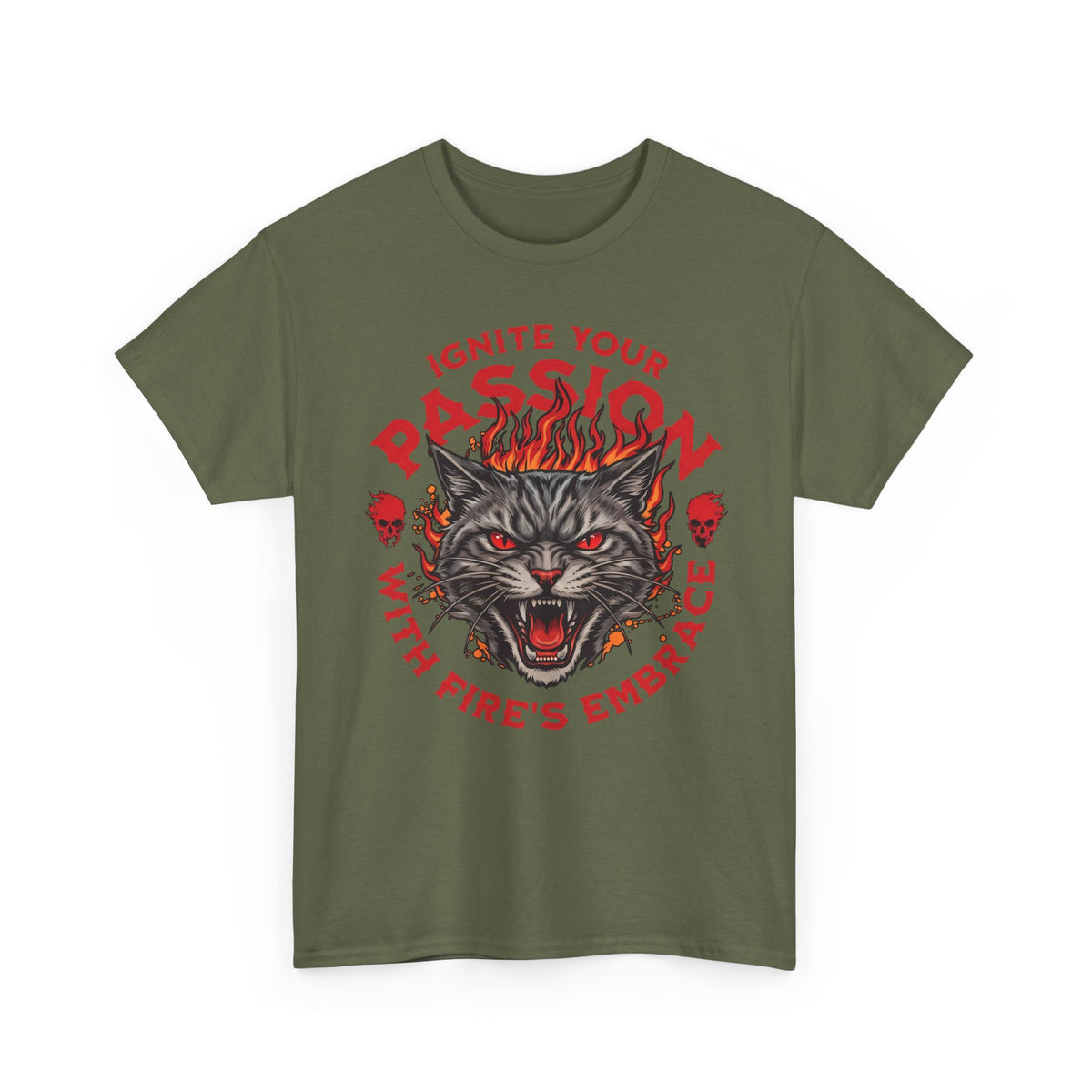 Ignite Your Passion T-Shirt — Flaming Heavy Metal Cat Gothic Tee