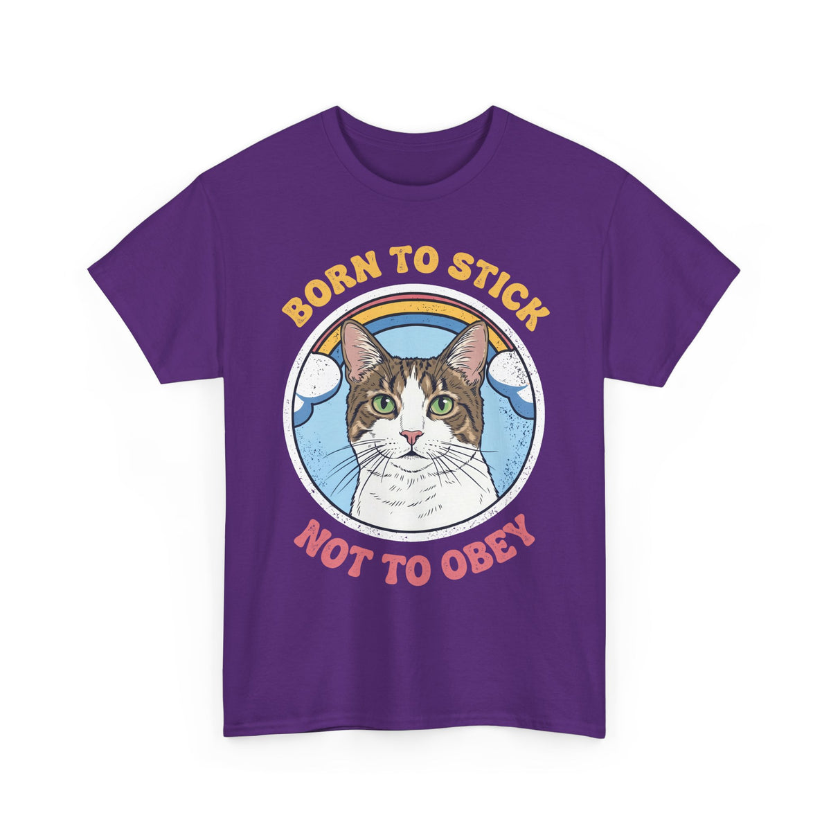 Born To Stick Not To Obey T-Shirt — Retro Rainbow Cat Graphic Tee