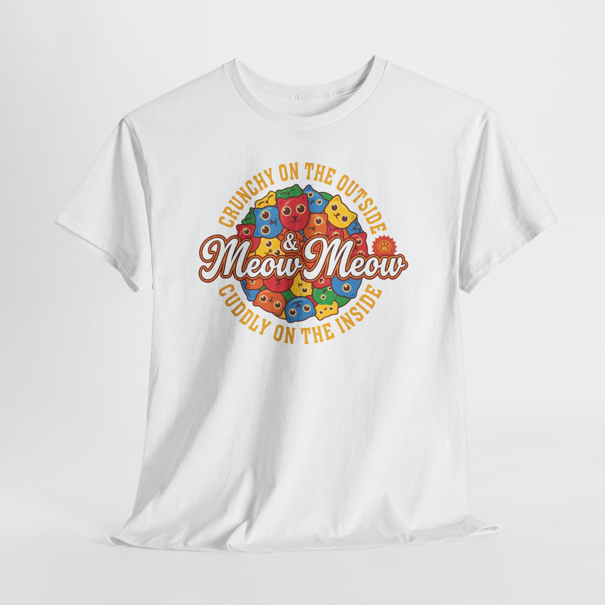 Meow Meow Cat Cereal Tee — "Crunchy on the Outside, Cuddly on the Inside"