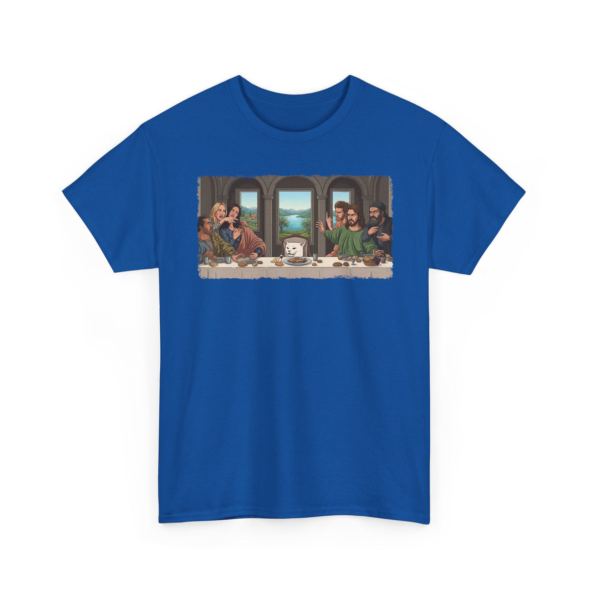 Last Supper x Woman Yelling at Cat Tee — Funny Religious Art Mashup T-Shirt
