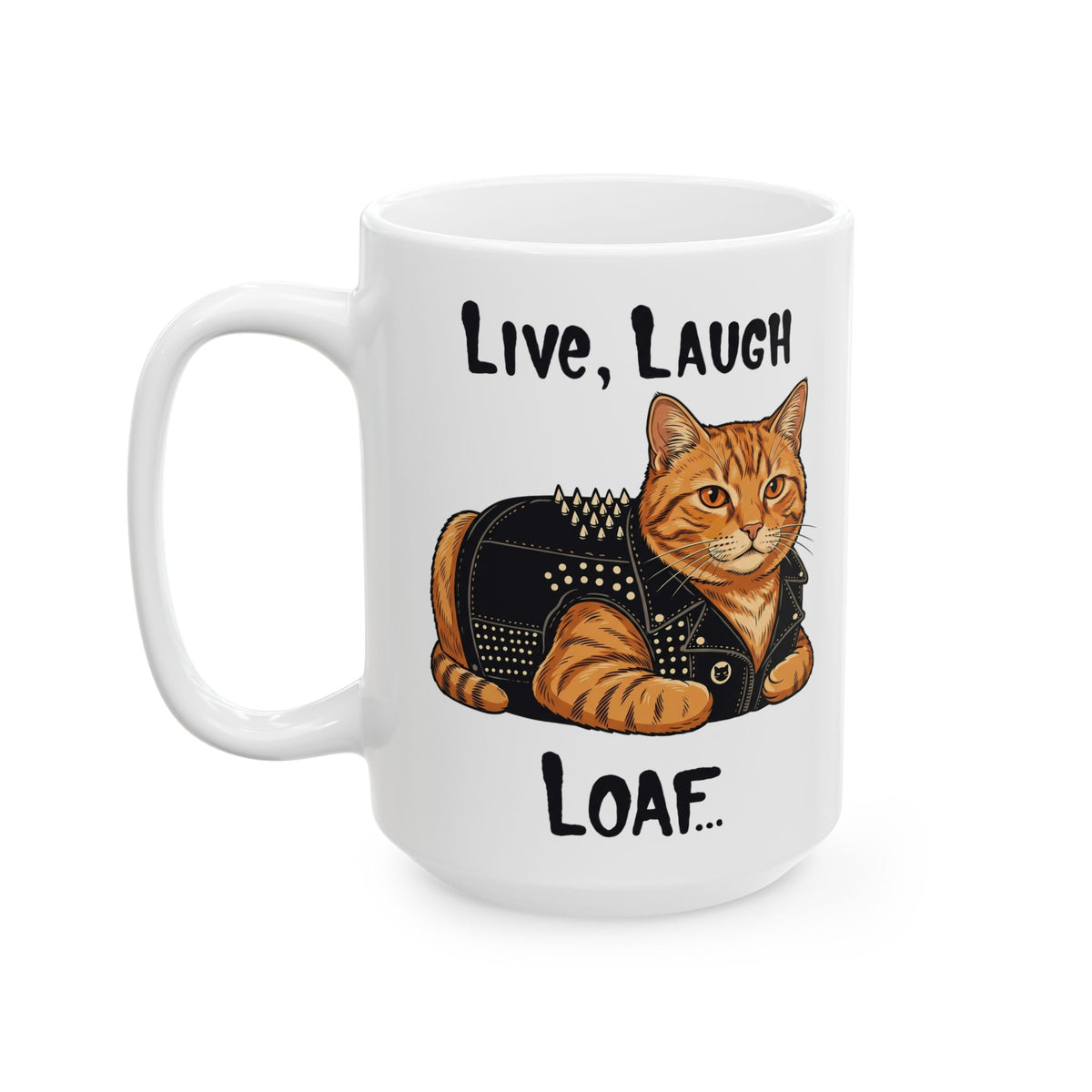 "Live, Laugh, Loaf" Punk Rock Orange Cat Ceramic Mug