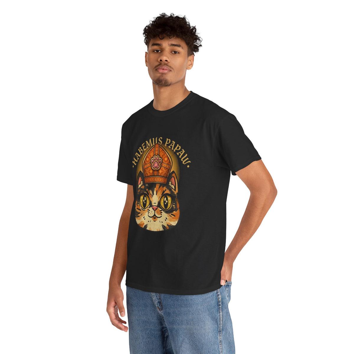 Funny 'Habemus Papaw' Catholic Kitten T-Shirt — Pope Cat Graphic Tee