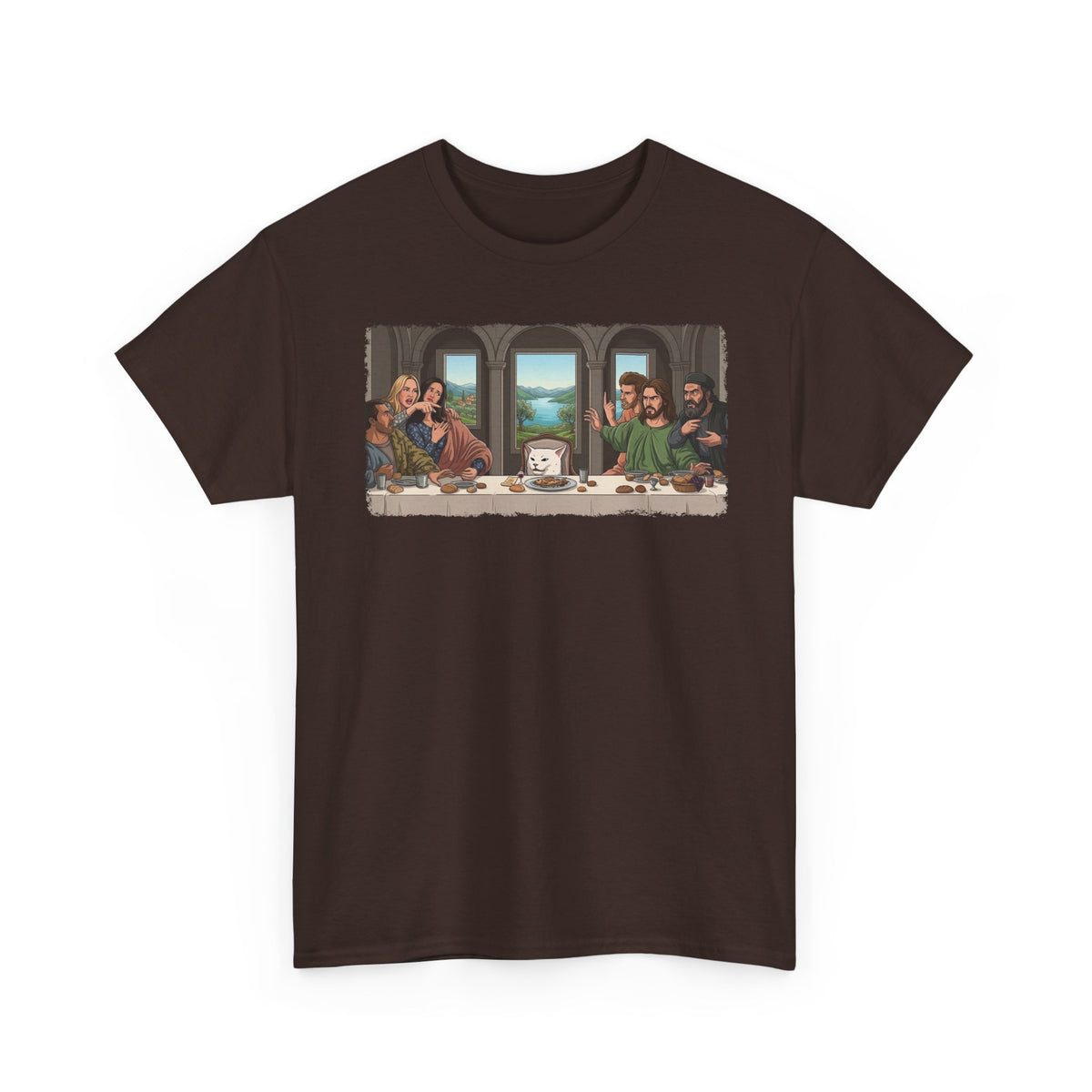Last Supper x Woman Yelling at Cat Tee — Funny Religious Art Mashup T-Shirt