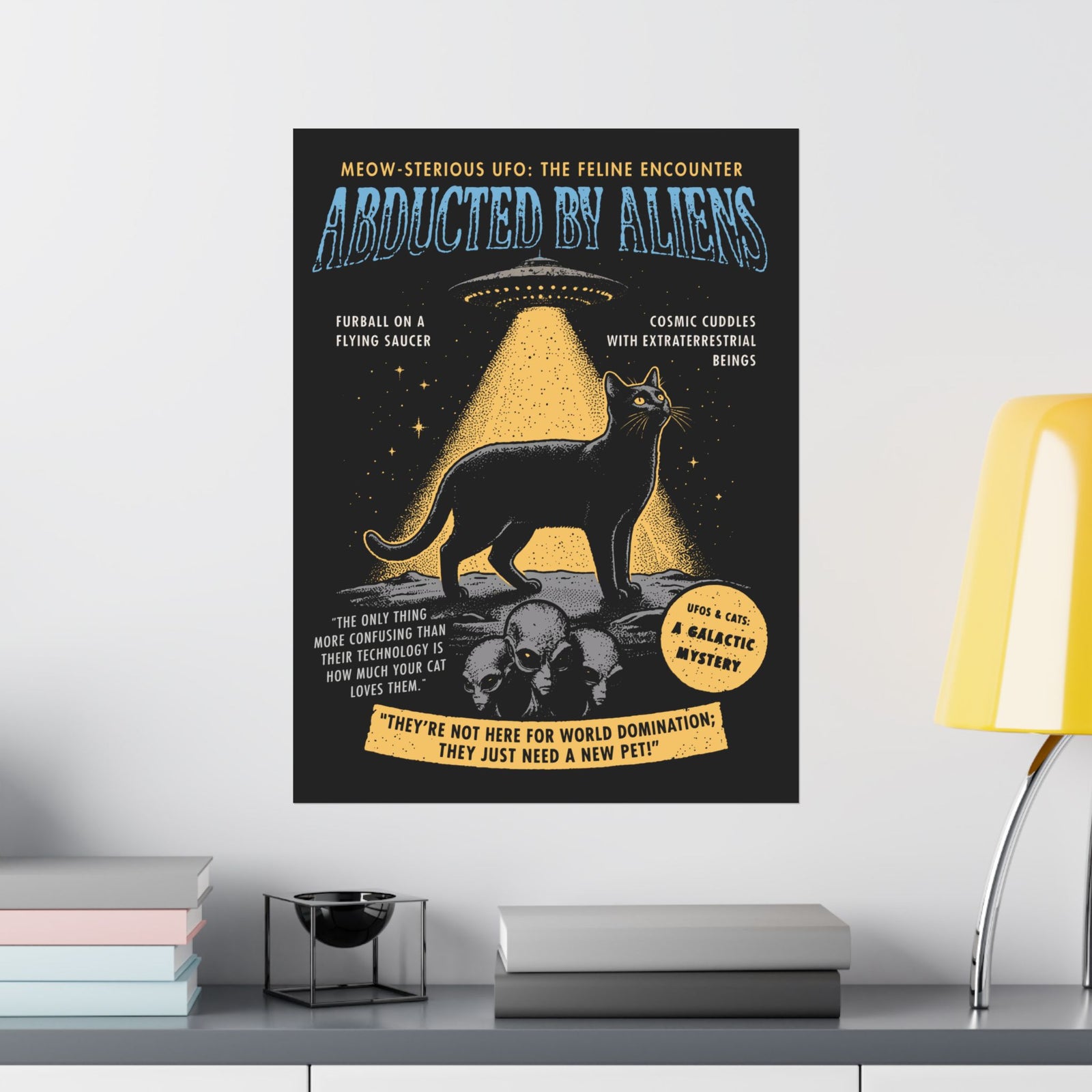 Abducted by Aliens Black Cat Poster — Cute UFO Cat Poster