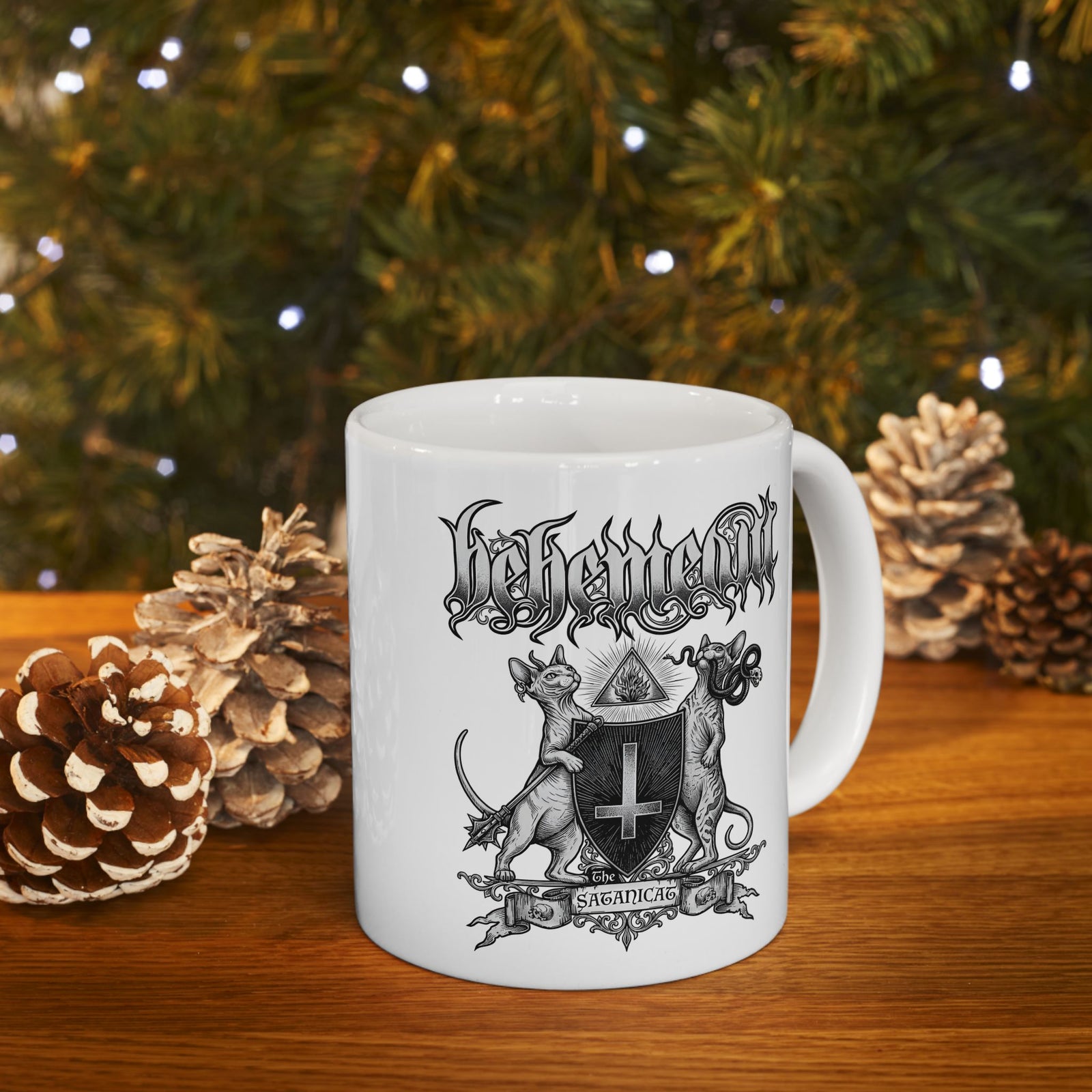 Satanicat Behemeow Ceramic Mug — Gothic Cat Graphic Mug