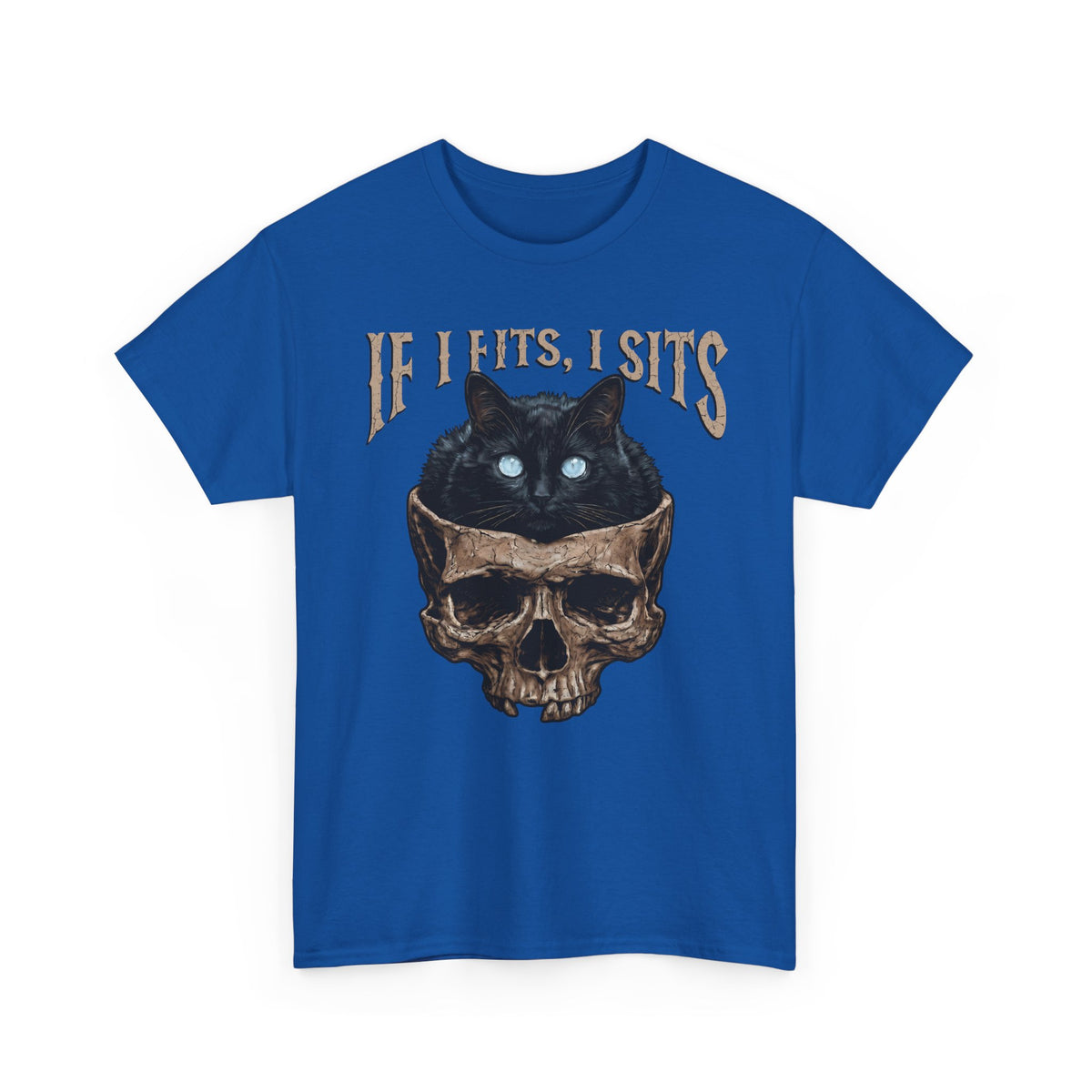 If I Fits I Sits Cat T-Shirt — Funny Gothic Black Cat Skull Graphic