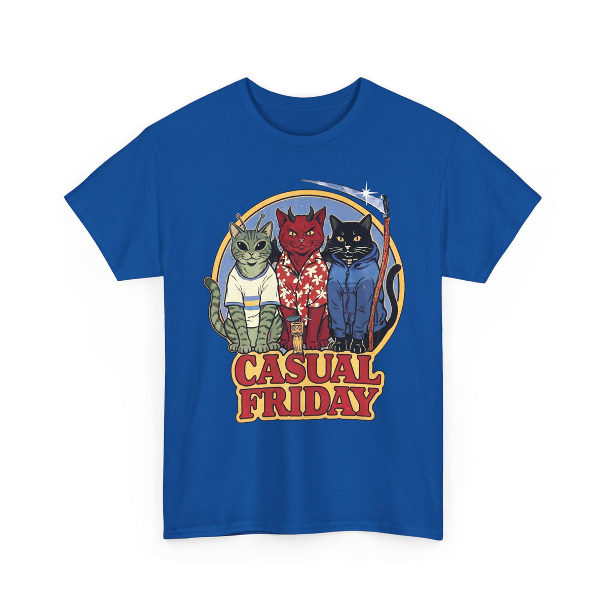 Casual Friday Cat T-Shirt — Funny Alien Devil Grim Reaper Tee