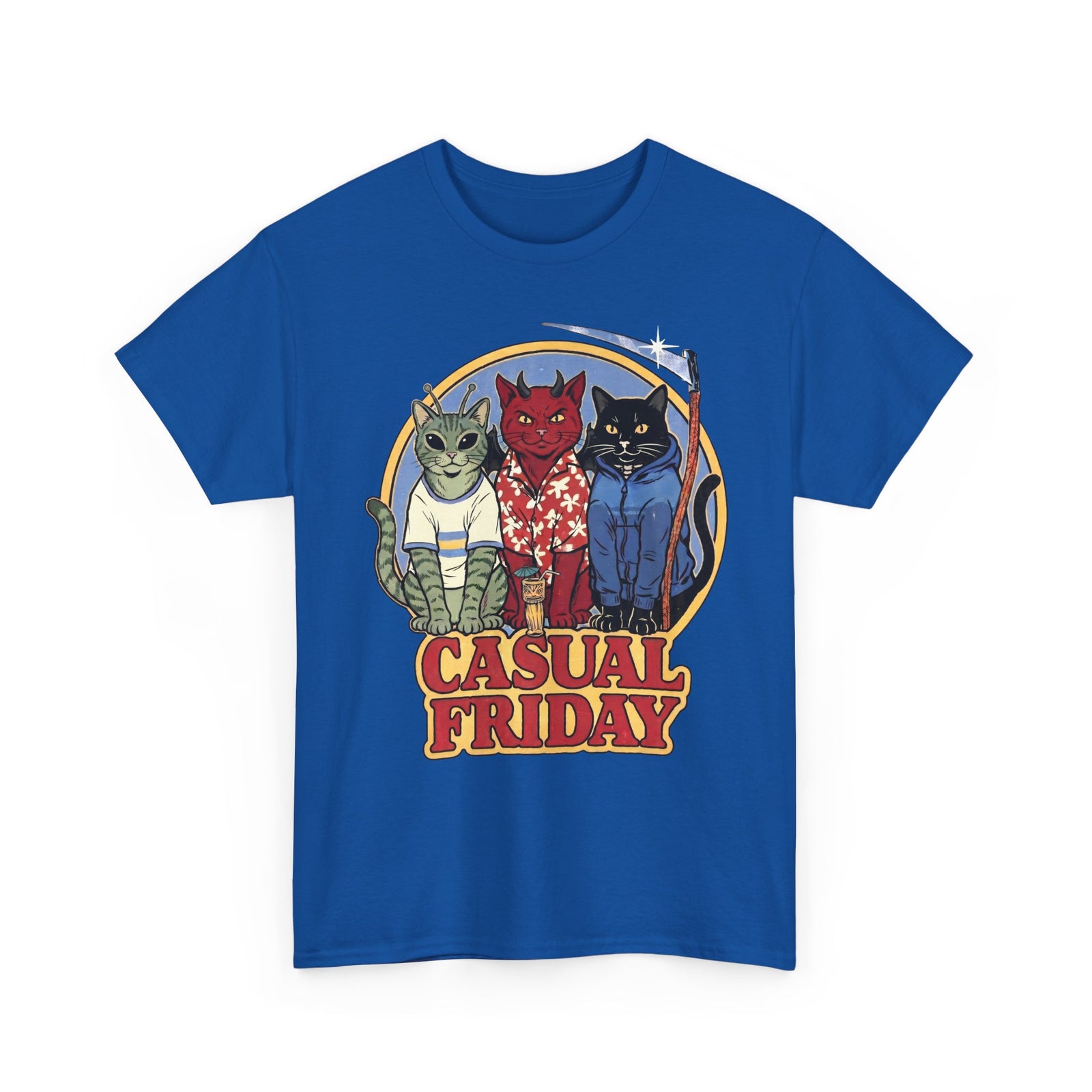 Casual Friday Cat T-Shirt — Funny Alien Devil Grim Reaper Tee