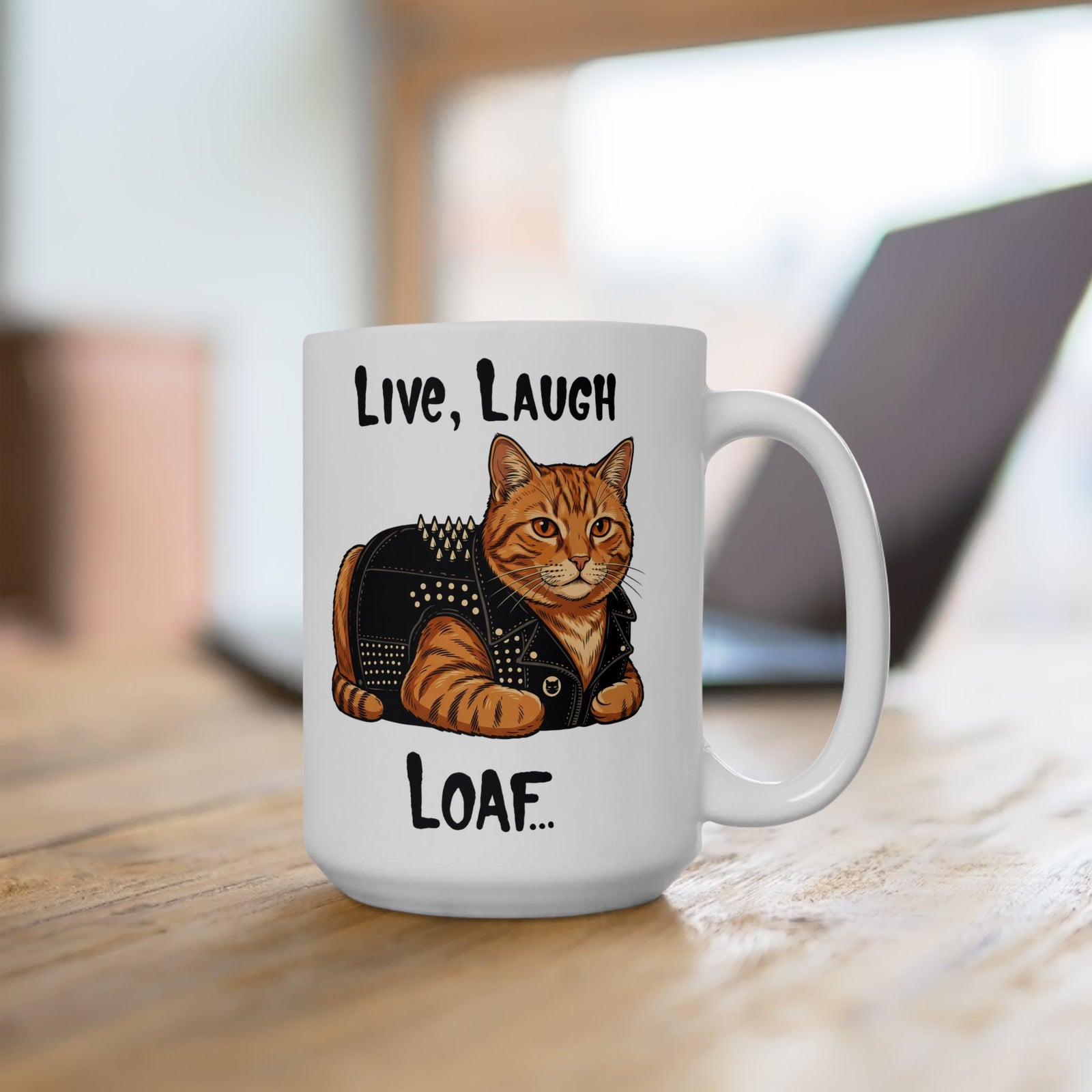 "Live, Laugh, Loaf" Punk Rock Orange Cat Ceramic Mug