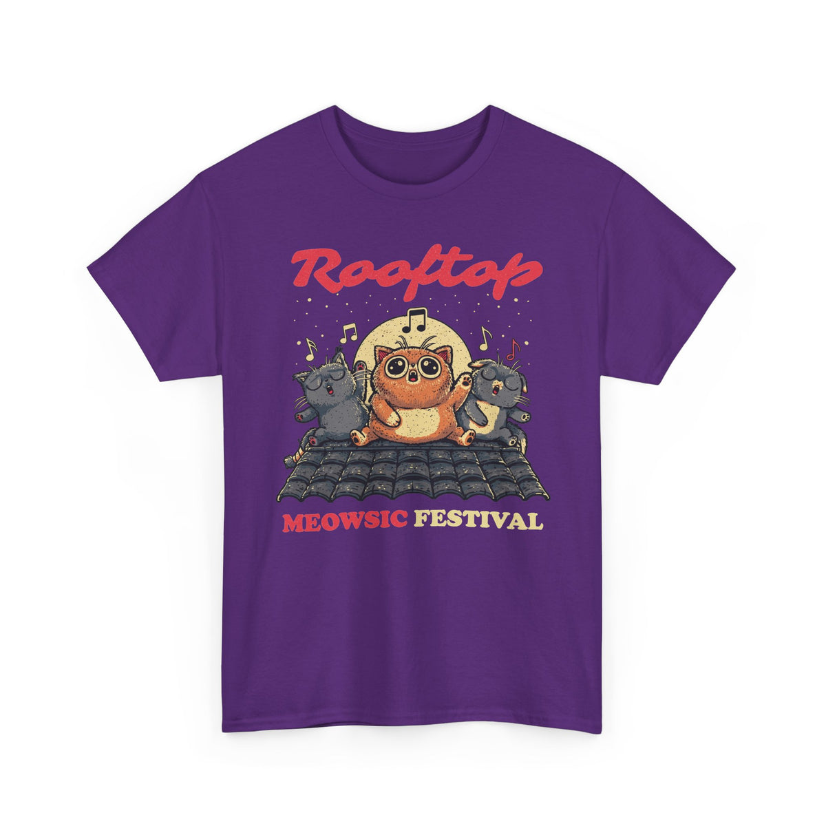Rooftop Meowgic Festival Tee — Cute Cat Concert Graphic T-Shirt