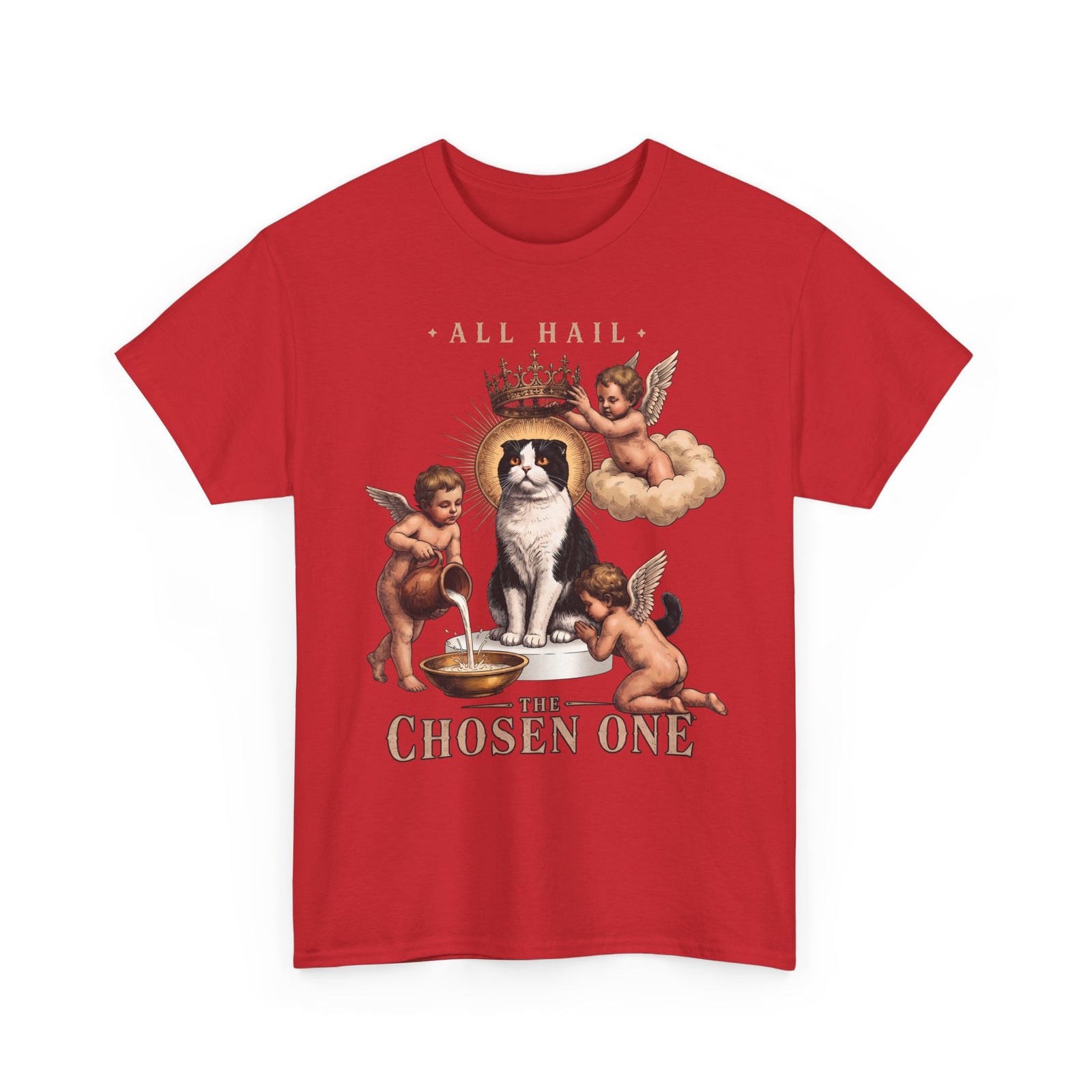 All Hail The Chosen One T-Shirt — Funny Tuxedo Cat Cherub Art Tee