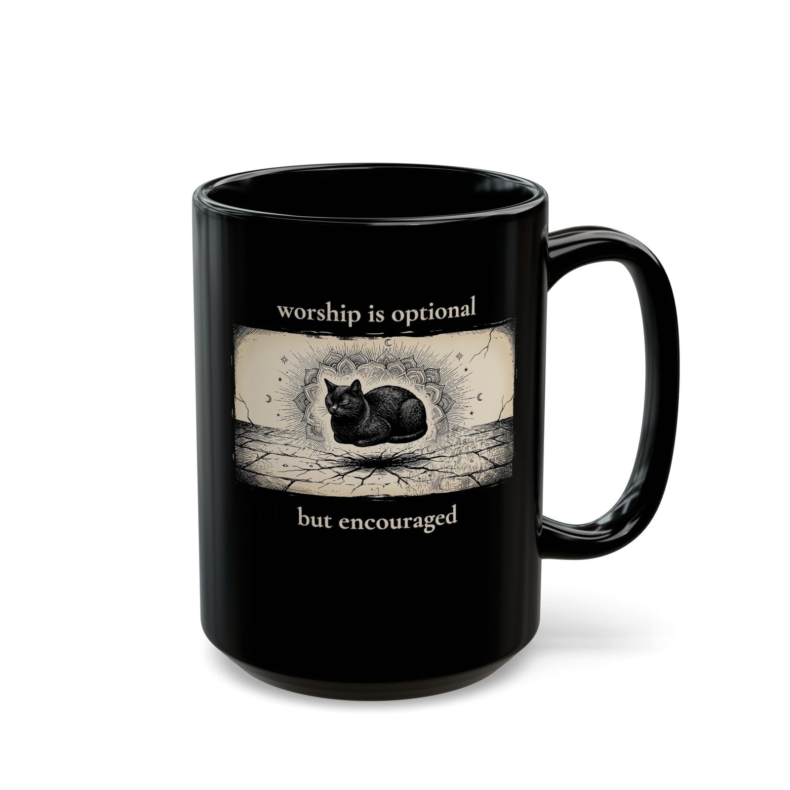 Worship Is Optional But Encouraged Cat Black Mug