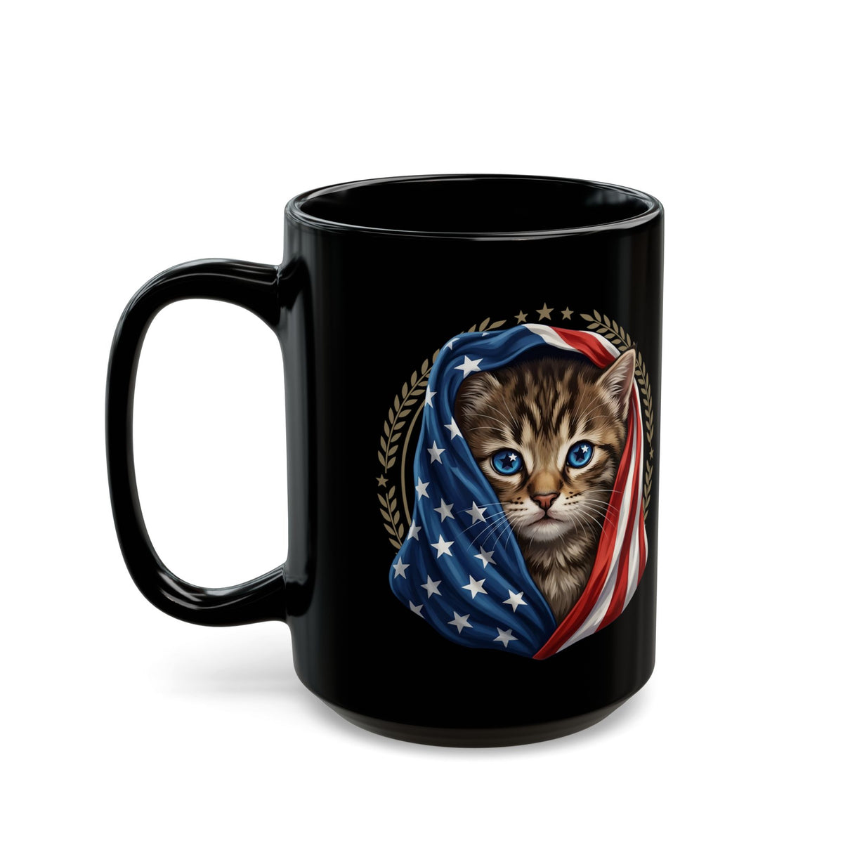 Patriotic American Flag Cat Black Mug Cute Kitten USA Pride