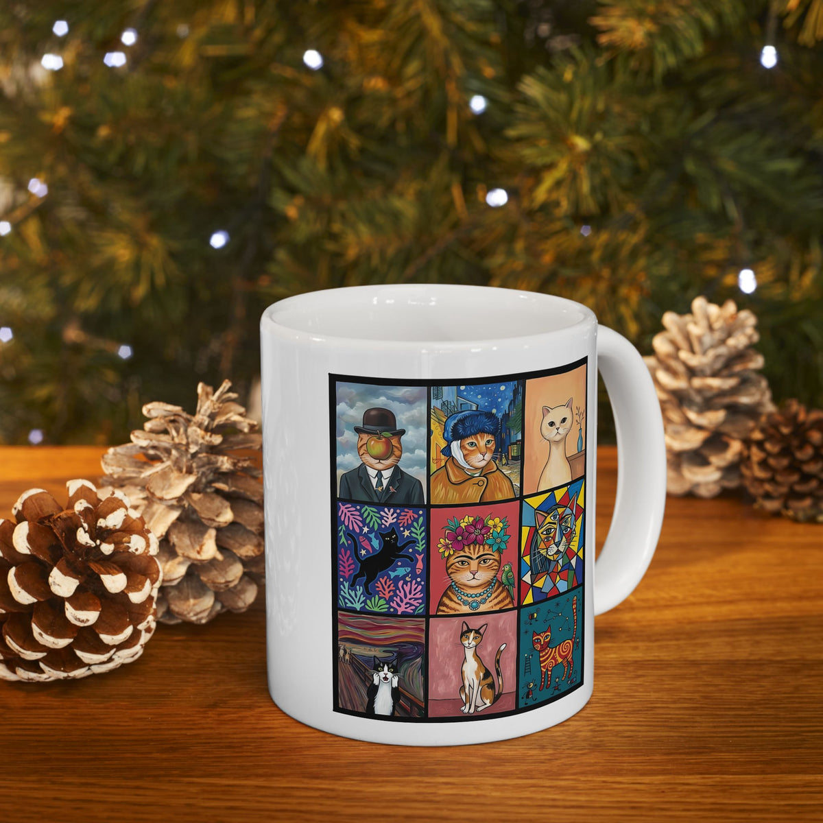 Cats & Art Graphic Ceramic Mug — Artworks and Cats Design