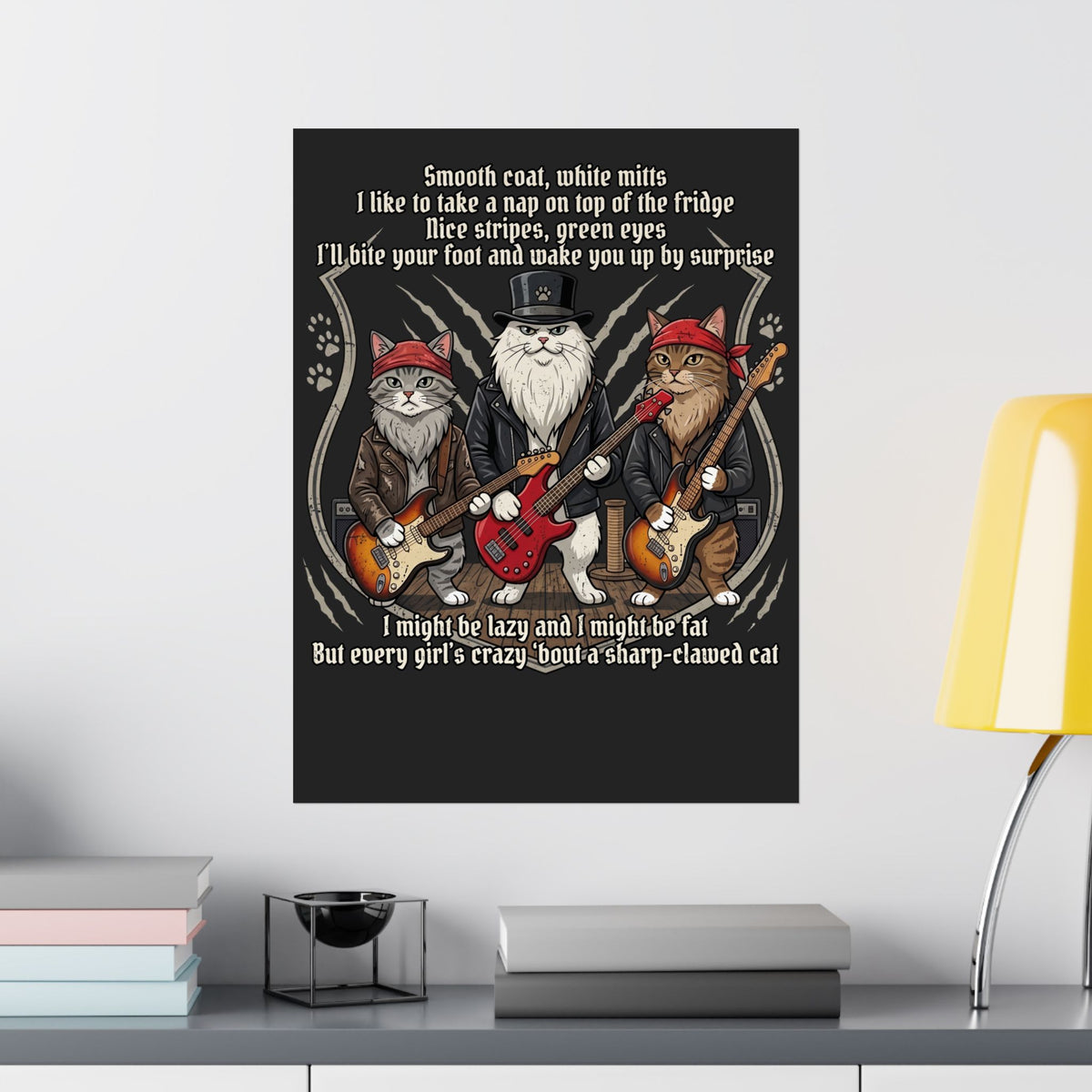 Cat Rock Band T‑Poster — "I Might Be Lazy" Funny Guitar Cats Poster