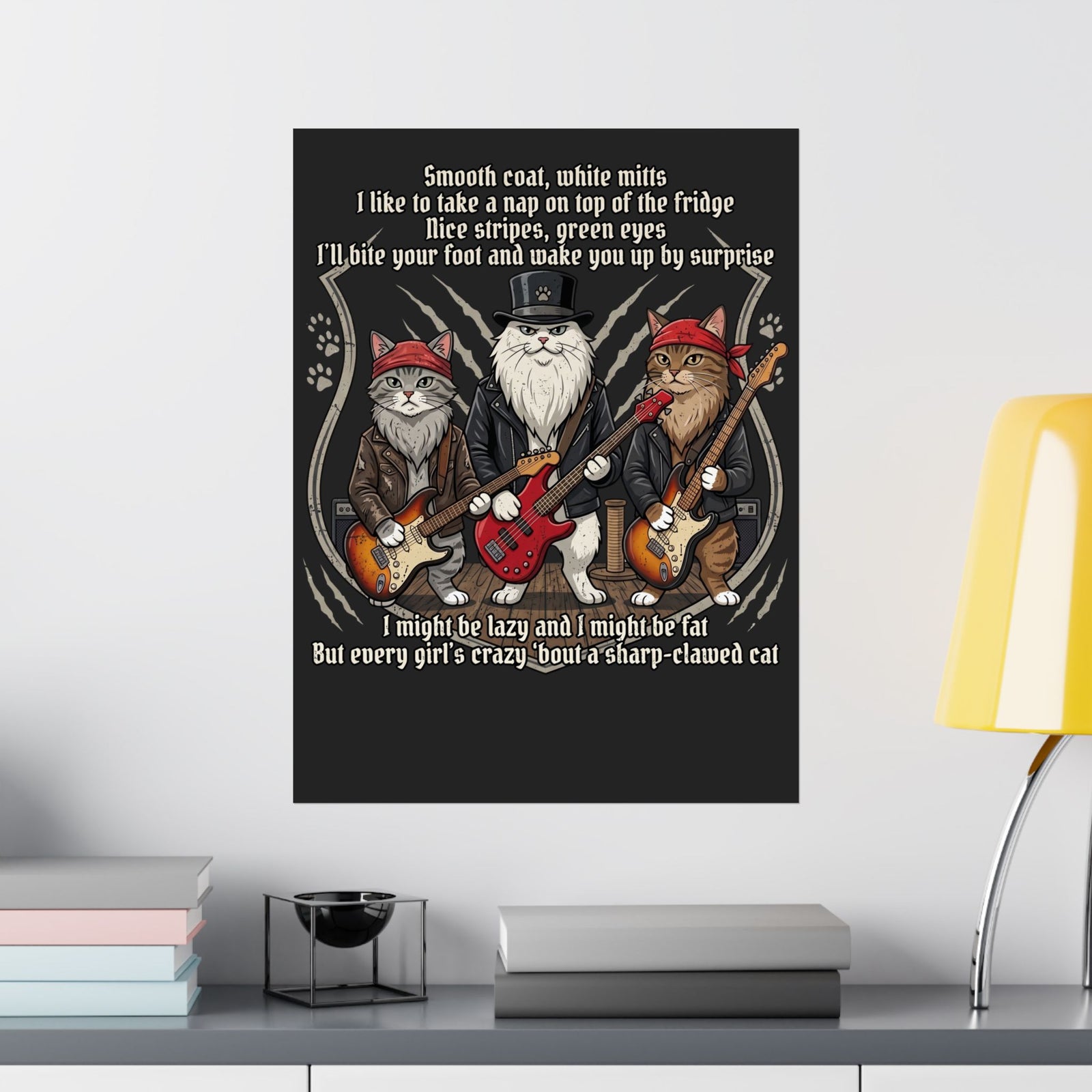 Cat Rock Band T‑Poster — "I Might Be Lazy" Funny Guitar Cats Poster