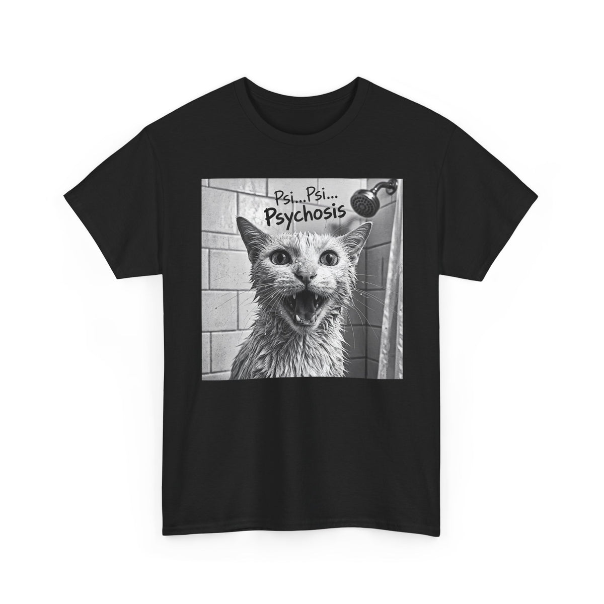 Psychosis Cat T-Shirt Funny Grunge Shower Cat Tee