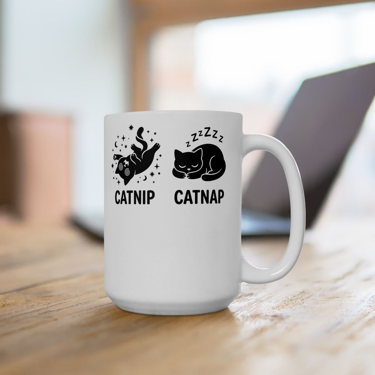Catnip Catnap Cat Ceramic Mug — Cute Cat Nap Graphic Mug