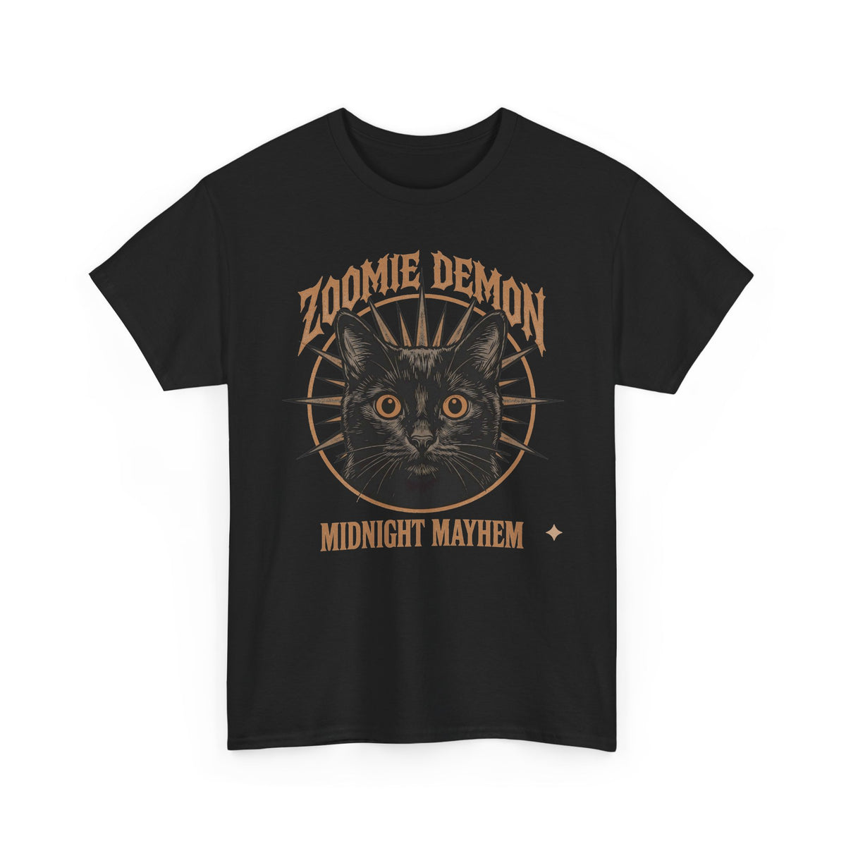 Zoomie Demon Cat T-Shirt — "Midnight Mayhem" Gothic Vintage Band Tee