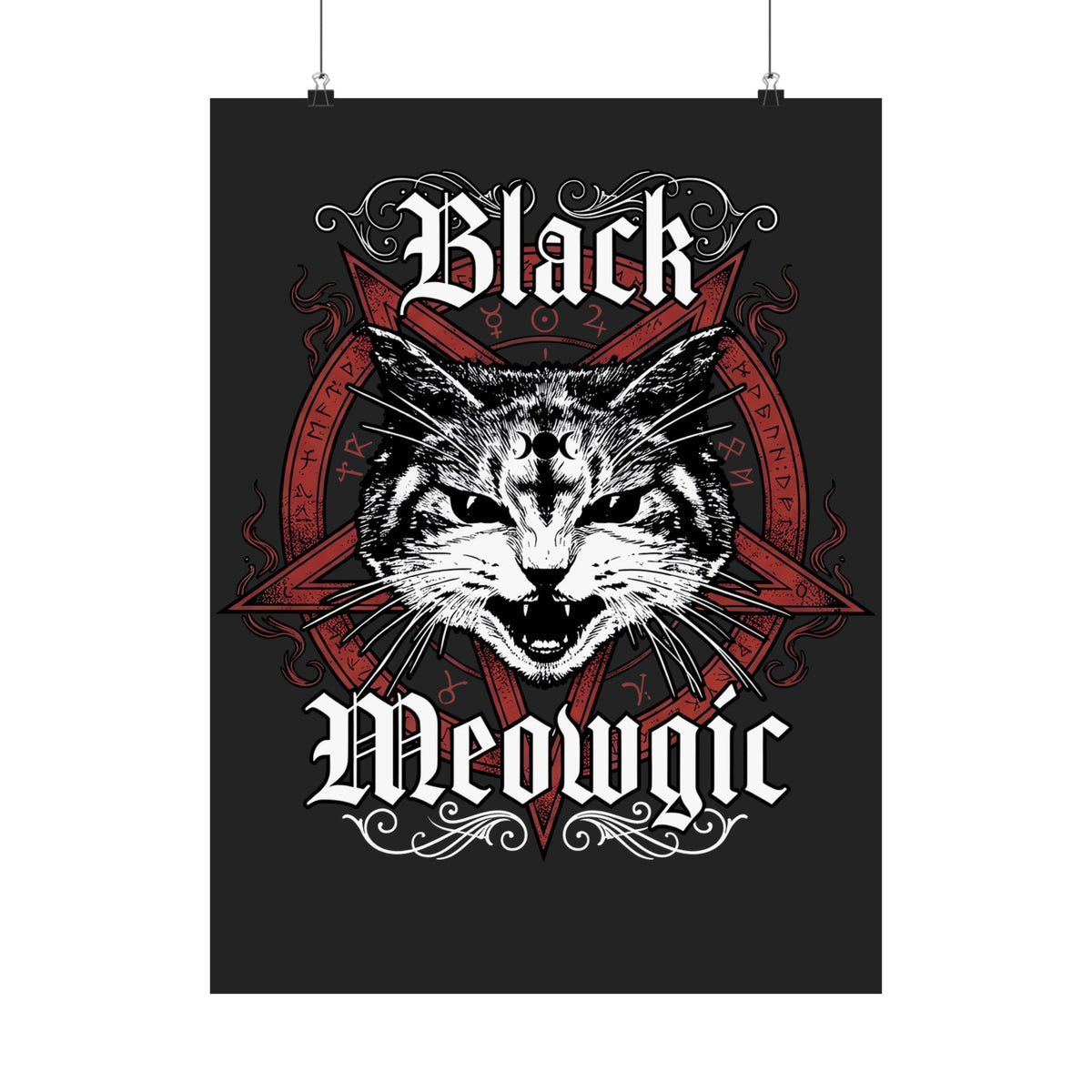 Black Meowgic Poster — Cute Cat Magic Graphic Poster